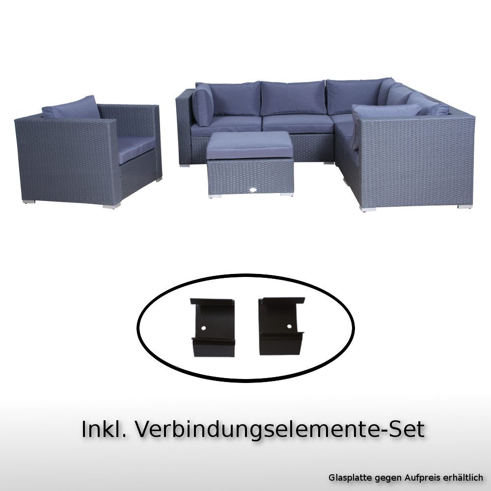 LinJa Gartenlounge-Set Poly Rattan Gartenmöbel Memphis anthrazit Hocker Set Lounge Garnitur, (Set)