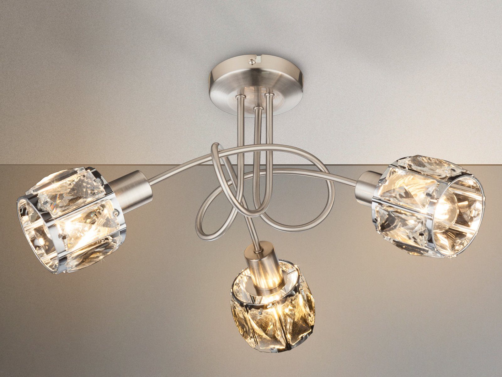 GLOBO LIGHTING LED Deckenleuchte, Dimmfunktion, LED wechselbar, warmweiß, ausgefallene mit Kristall Lampen-schirm mehrflammig Treppenhaus Ø 38cm