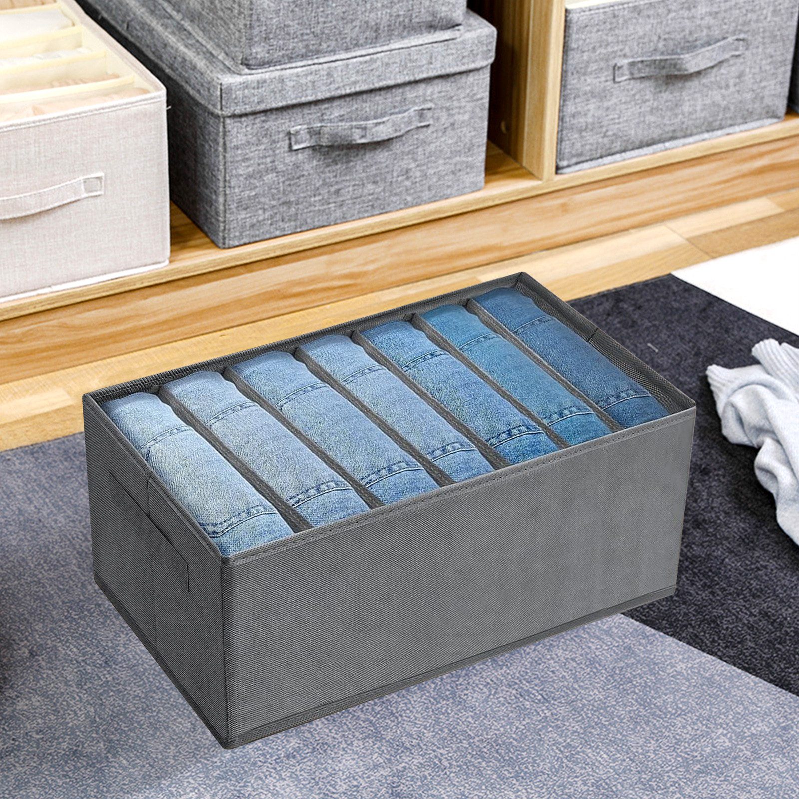 CALIYO Aufbewahrungsbox 2-Tlg Kleiderschrank Organizer Aufbewahrungsbox Schrank Organizer (4 St., Aufbewahrungsbox 7 Fächer, Schubladen-Ordnungssystem), Aufbewahrungsbox Schrank für Jeans Hosen T-Shirts Unterwaesche