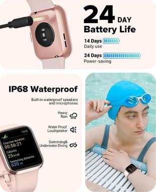Aeac Smartwatch (1,7 Zoll, Andriod iOS), Damen Touchscreen Fitnessuhr Alexa 60 Sportmodi Wasserdicht uhr