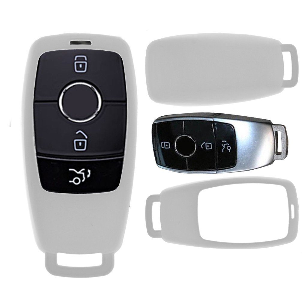 mt-key Schlüsseltasche Autoschlüssel Hardcover Schutzhülle Weiß, für Mercedes Benz E-Klasse W213 S213 C238 KEYLESS SMARTKEY