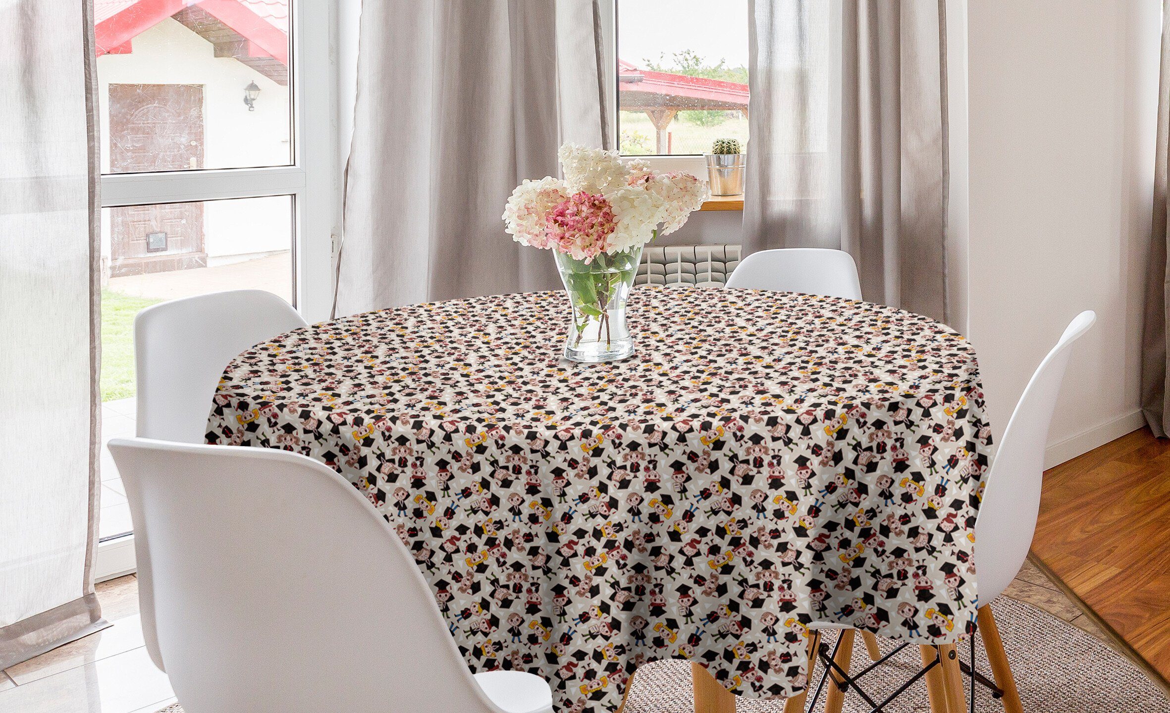 Küche Abakuhaus für Abdeckung Kreis Glückliche Tischdecke Jungen-Mädchen-Studenten Esszimmer Dekoration, Abschluss Tischdecke