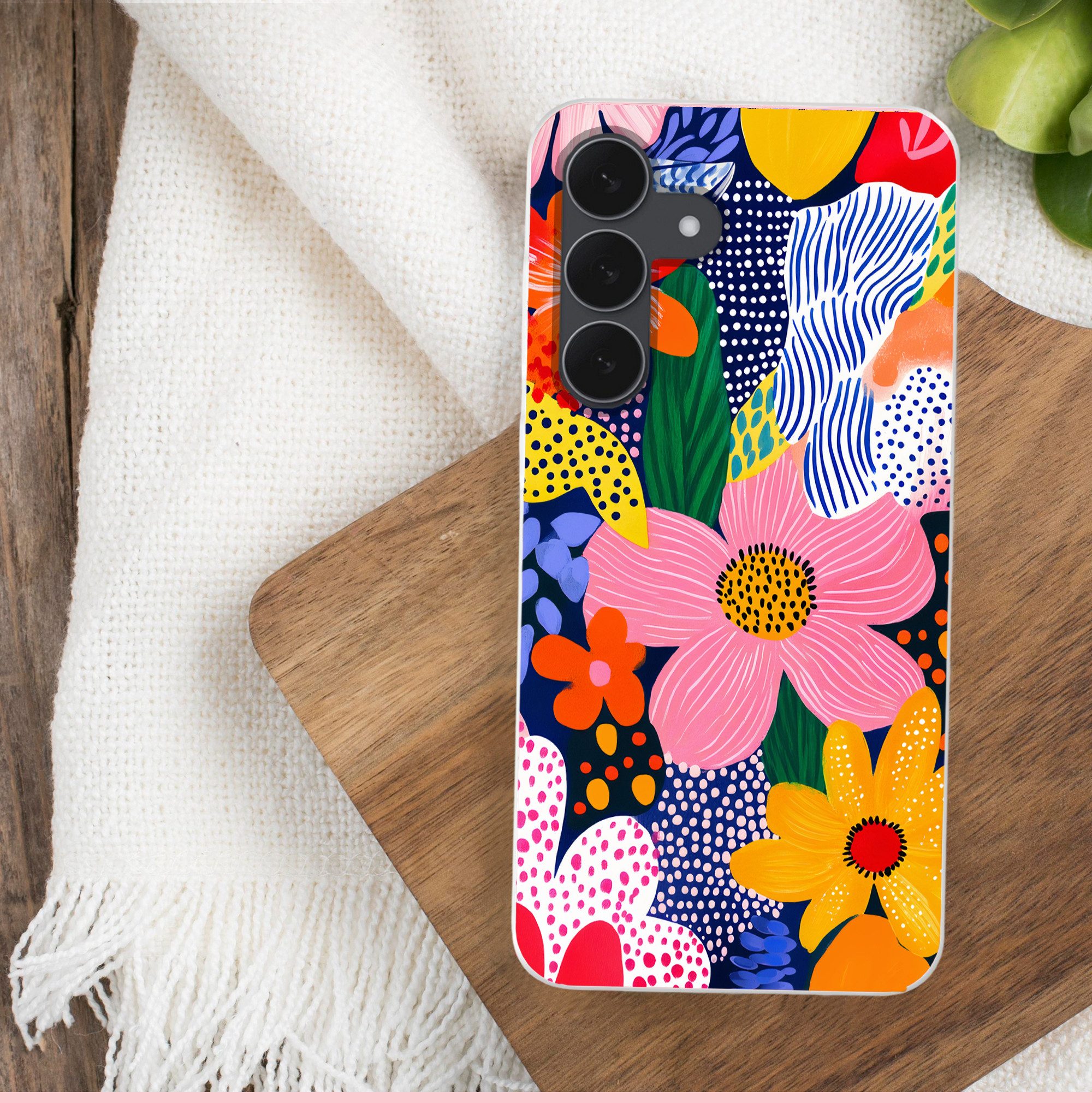 MuchoWow Handyhülle für Samsung Galaxy S25 FE Bunt - Blumen - Abstrakt - Punkte, Smartphone-Bumper, Print, Handy Schutzhülle Dünn