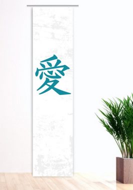 Schiebegardine Japan - Liebe türkis-white - Flächenvorhang HxB 260x60 cm - B-line, gardinen-for-life