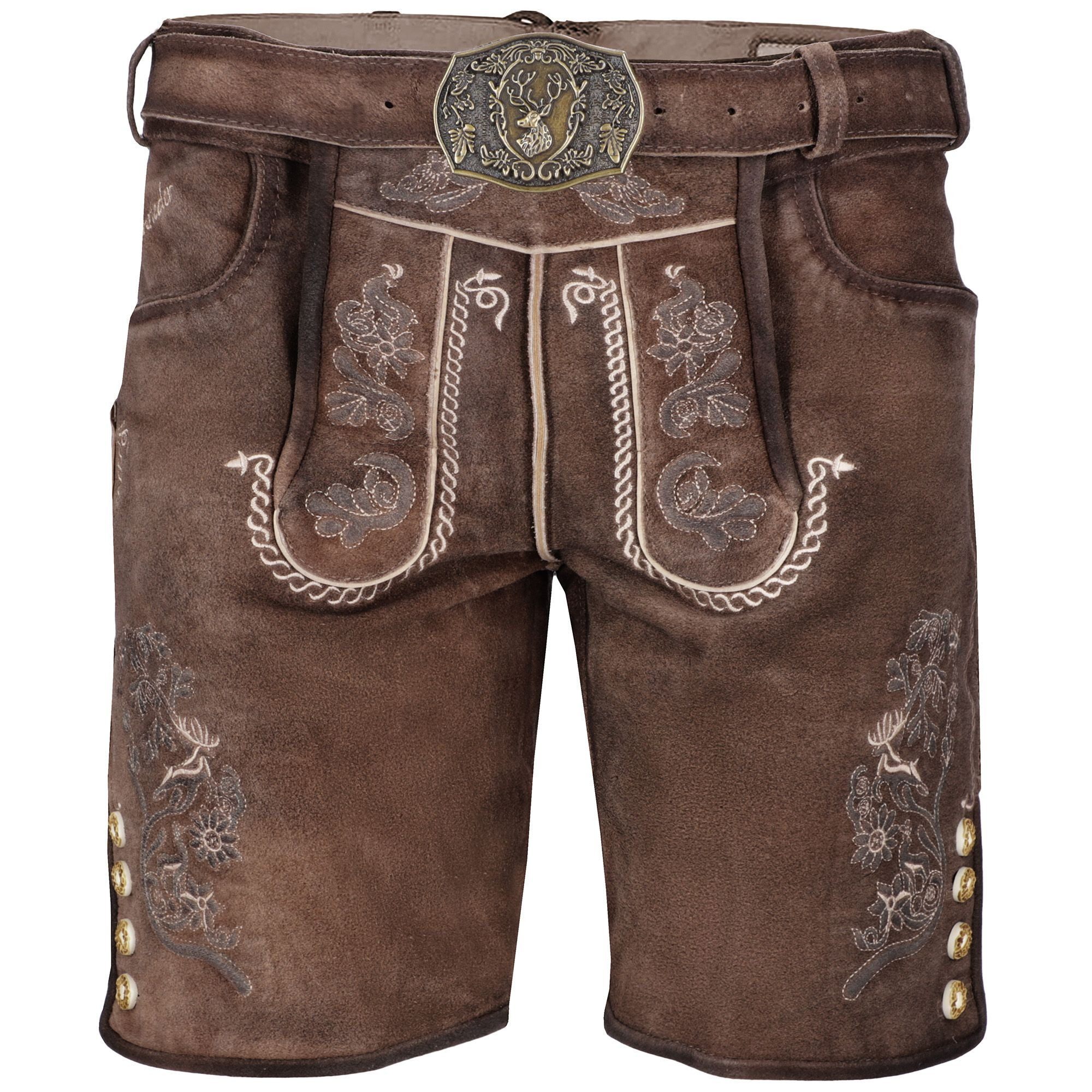 Falkenrieder Trachtenlederhose mit Gürtel - 100% Rindsleder - Bayerische Lederhose Herren Kurz - Wien Handgemacht aus echtem Wildbockleder - Für Dein Oktoberfest Outfit