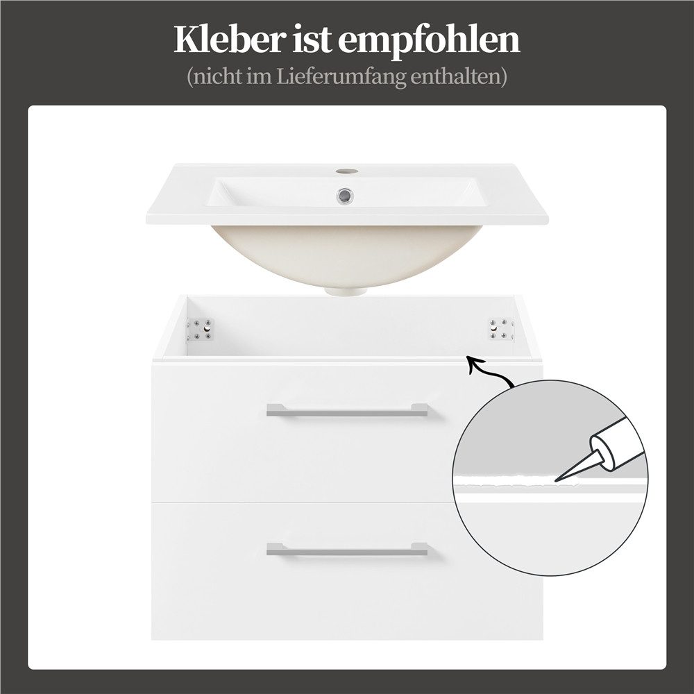 Yaheetech Waschtisch Unterschrank mit Waschbecken und Schubladen, Hängender Badezimmerschrank, Wandmontage – Bild 5 von 5