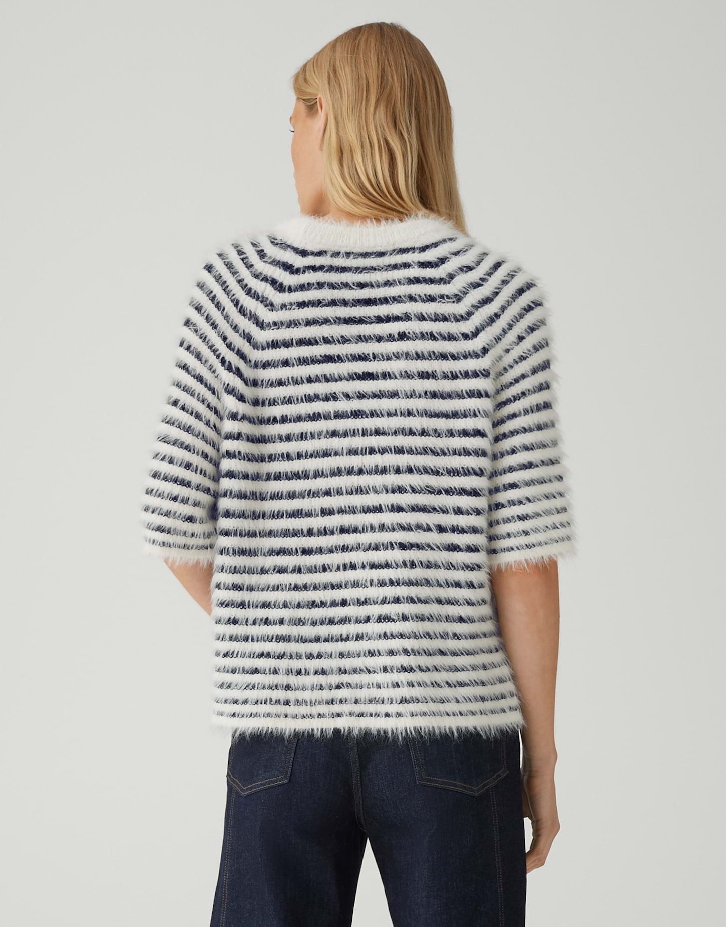 OPUS Kurzarmpullover PAIRY mit Streifenmuster Lockere Passform, gerader Schnitt, Halbarm, Raglan, Rundhalsausschnitt