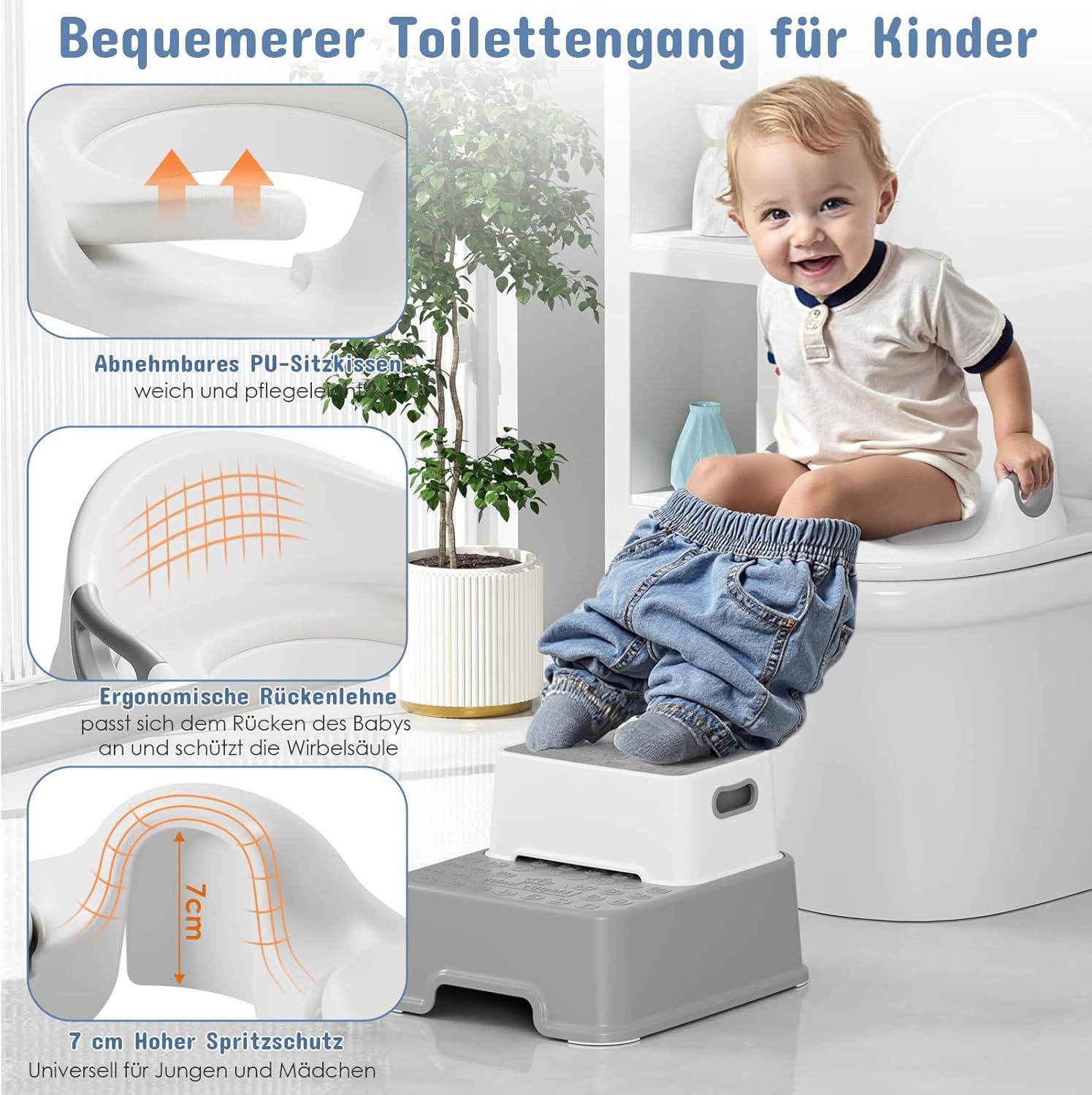 TLGREEN Toilet Trainer, Children's Toilet Seat with Step Stool, Non-Slip, (Children's Toilet Seat with 2 Steps and Stool), Children's Toilet, Toilet Seat for Children 1-8 Years