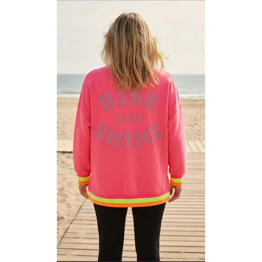 Miss Goodlife Sweatshirt Miss Goodlife MG13641 V-Neck „Rise and Shine“ Metallic-Print, Neonpink