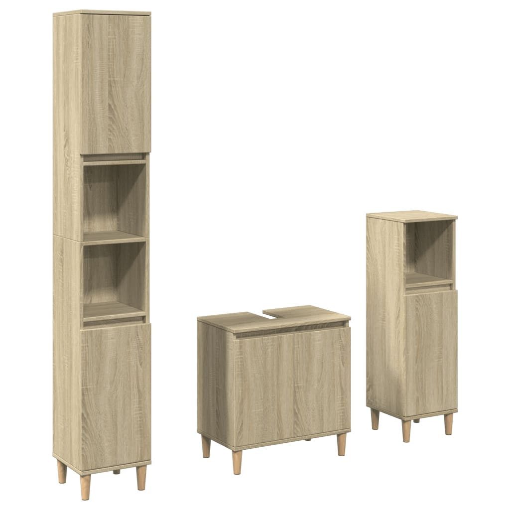 vidaXL Badezimmer-Set 3-tlg. Badmöbel-Set Sonoma-Eiche Holzwerkstoff, günstig online kaufen