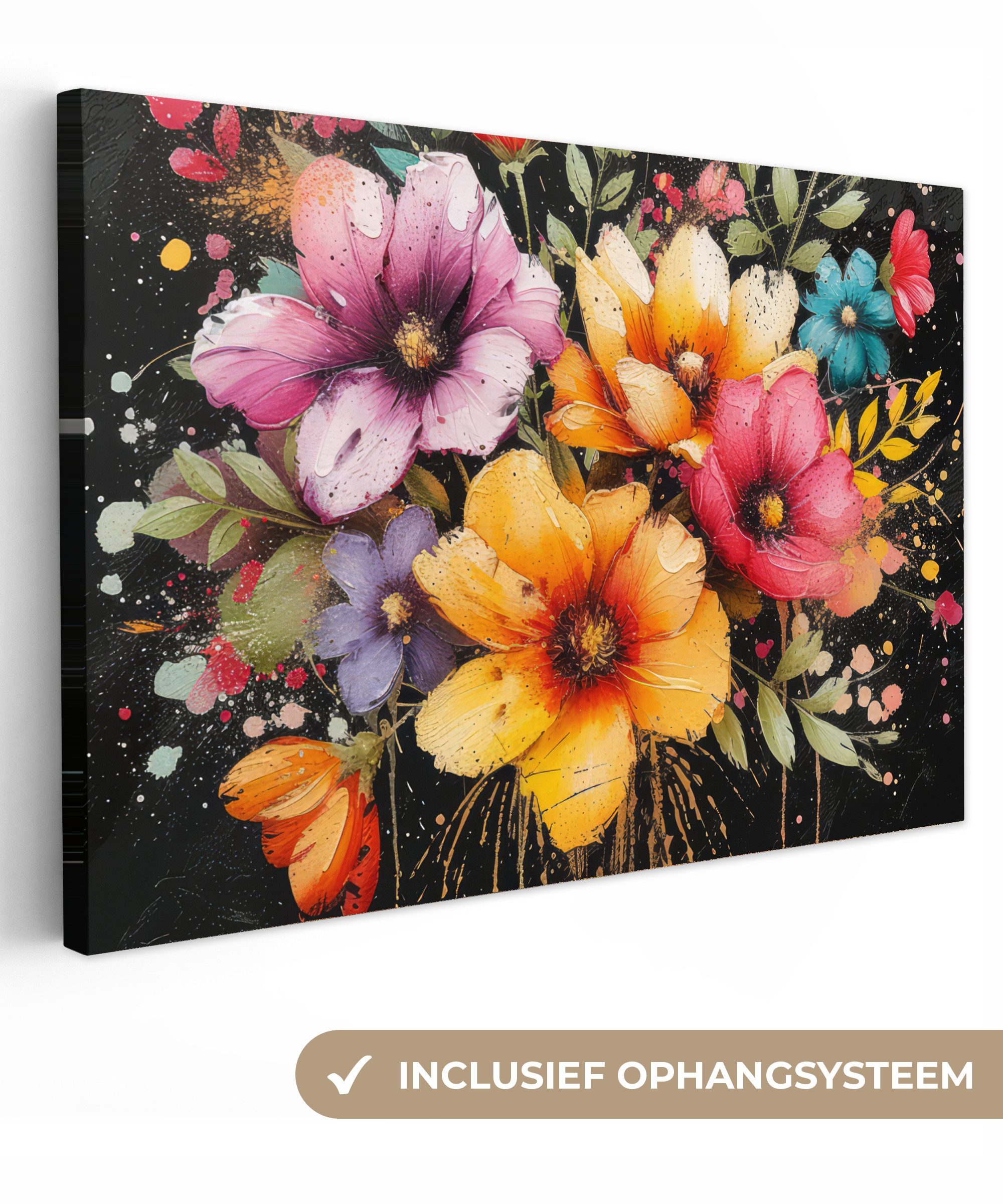 OneMillionCanvasses® Leinwandbild Blumen - Graffiti - Farbenfroh - Straßenkunst, Fotodruck (1 St), Leinwand Bilder Klein, Wand Dekoration Aesthetic 30x20 cm