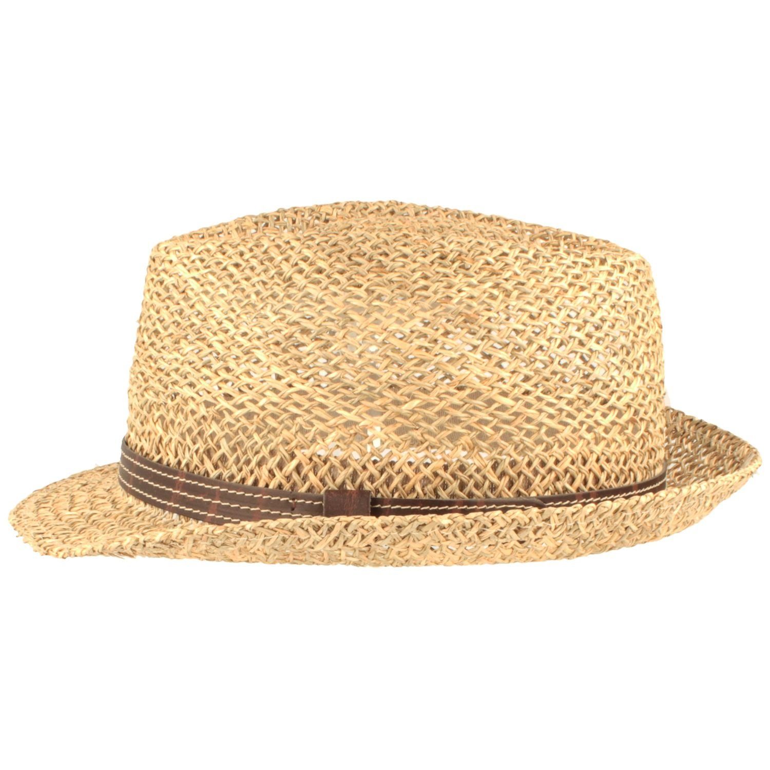 Breiter Strohhut Seegras Trilby Kunstleder-Garnitur günstig online kaufen