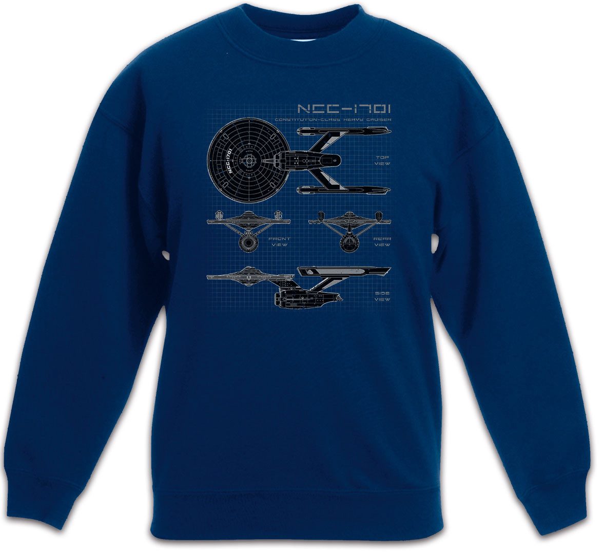 Sweatshirt Star Ship Blueprint Kinderpullover Blaupause NCC-1701 Enterprise USS
