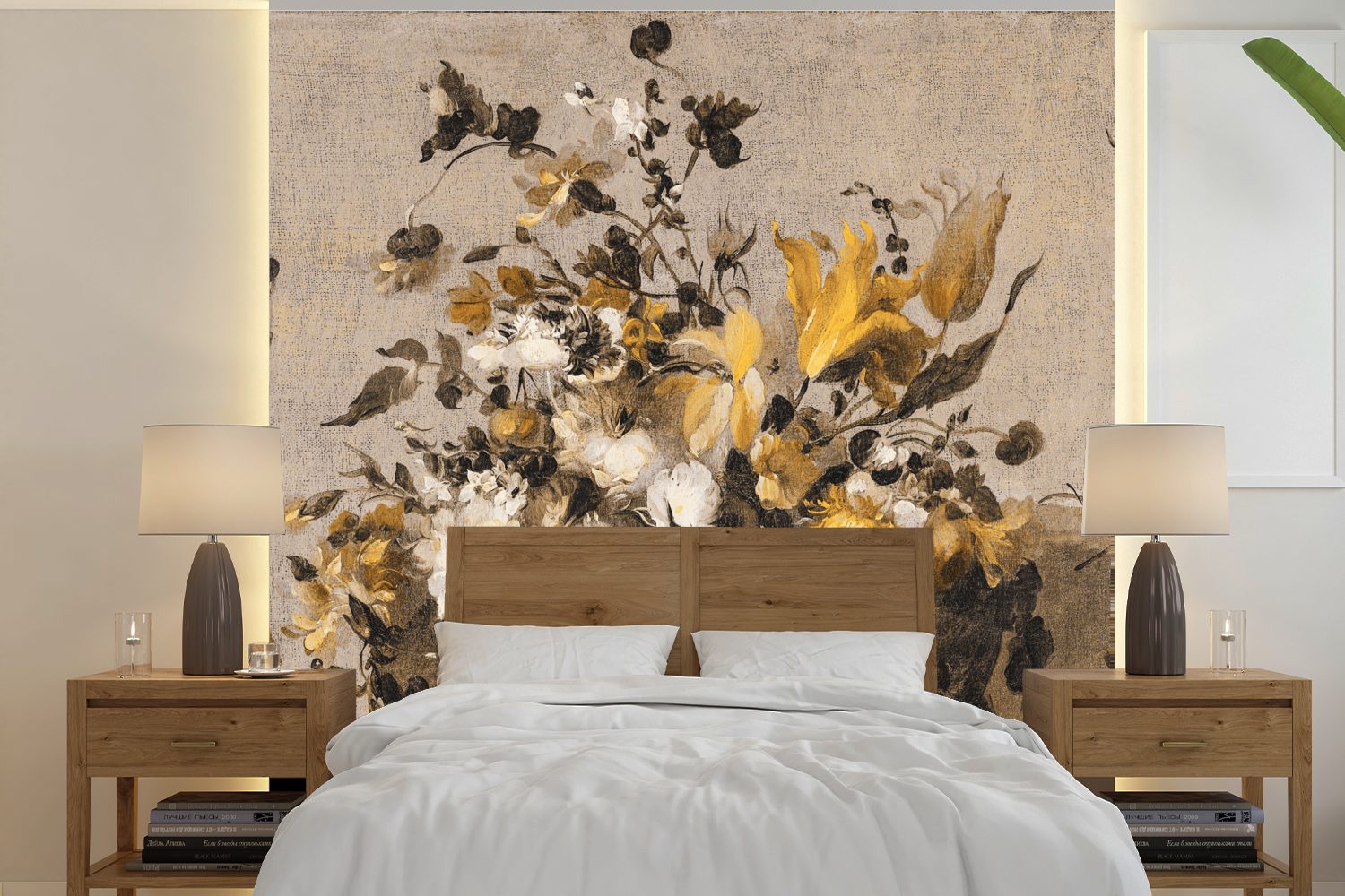 MuchoWow Wandtapete Blumen Alte für St), Wohnzimmer Matt, Vinyl Tapete Schlafzimmer, oder Meister Fototapete - bedruckt, - Gelb, (5