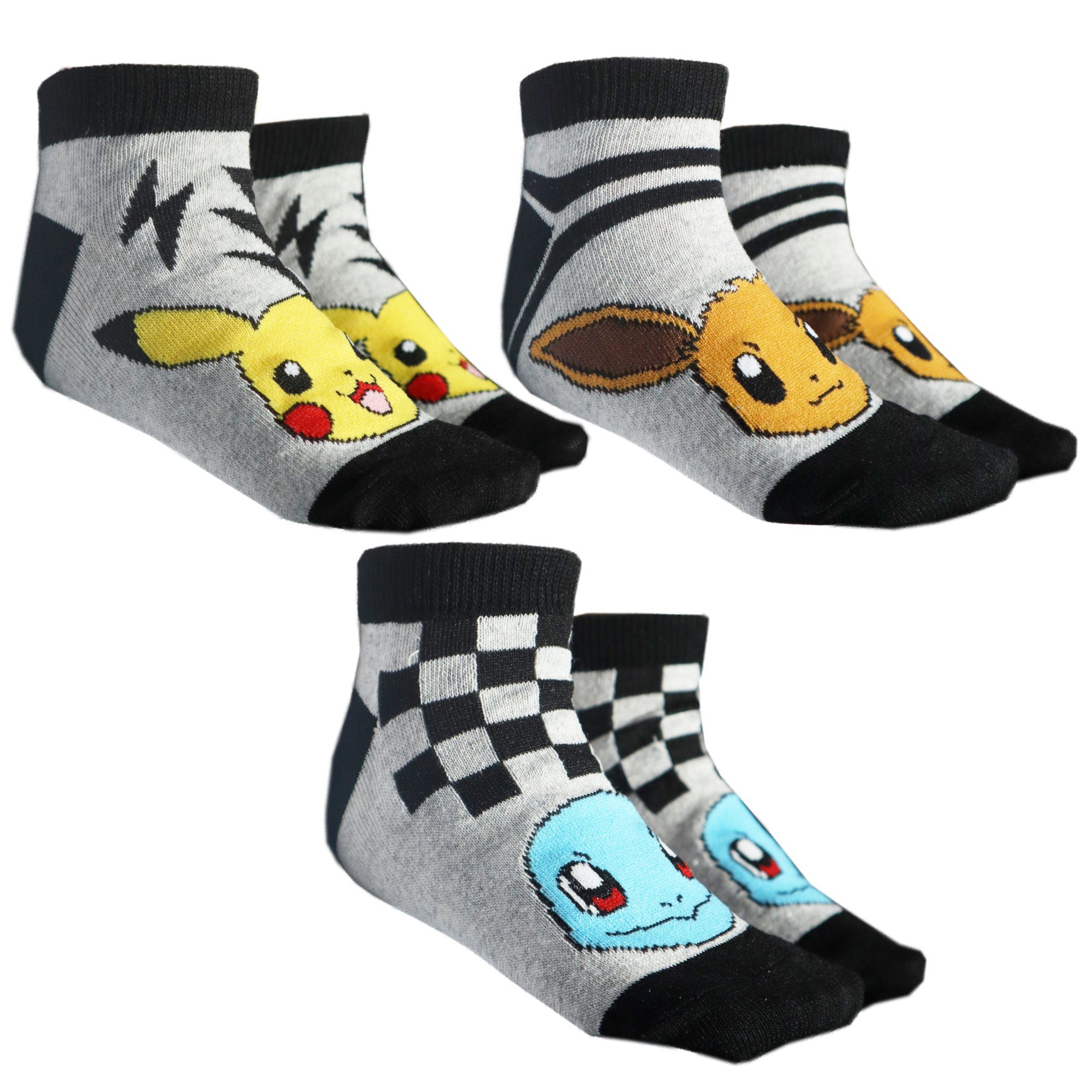 POKÉMON Kurzsocken Pokemon Pikachu Evoli Shiggy Kinder Jungen kurze Socken 3er Pack Gr. 23 bis 34