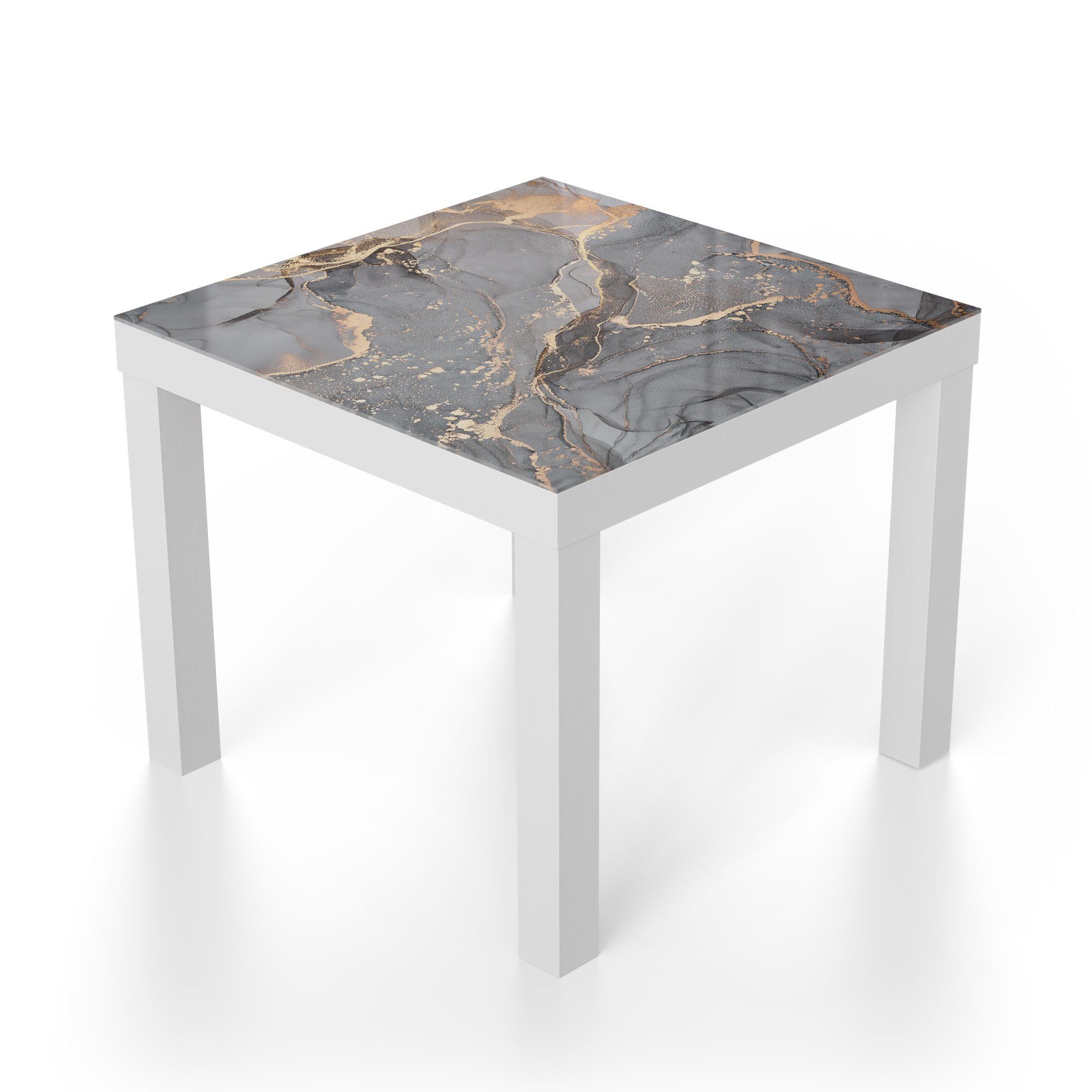 DEQORI Couchtisch 'Elegantes modern Beistelltisch Glastisch Marmormuster', Weiß Glas