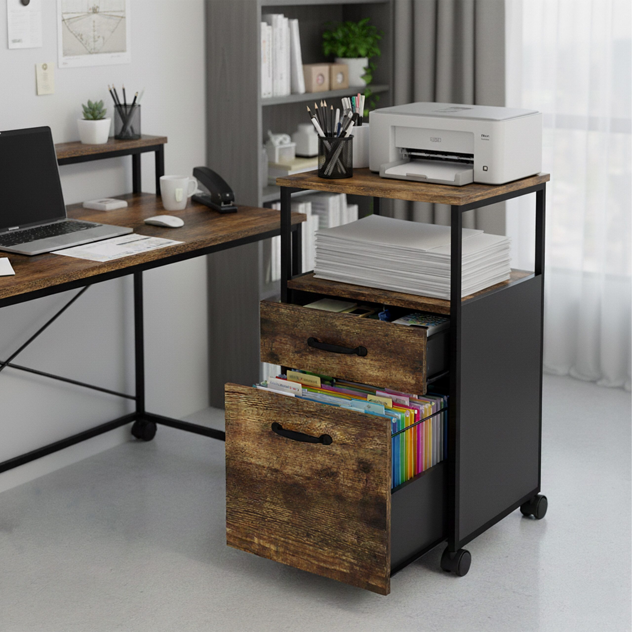 relaxdays Rollcontainer 2 Schublade, Industrial-Schwarz
