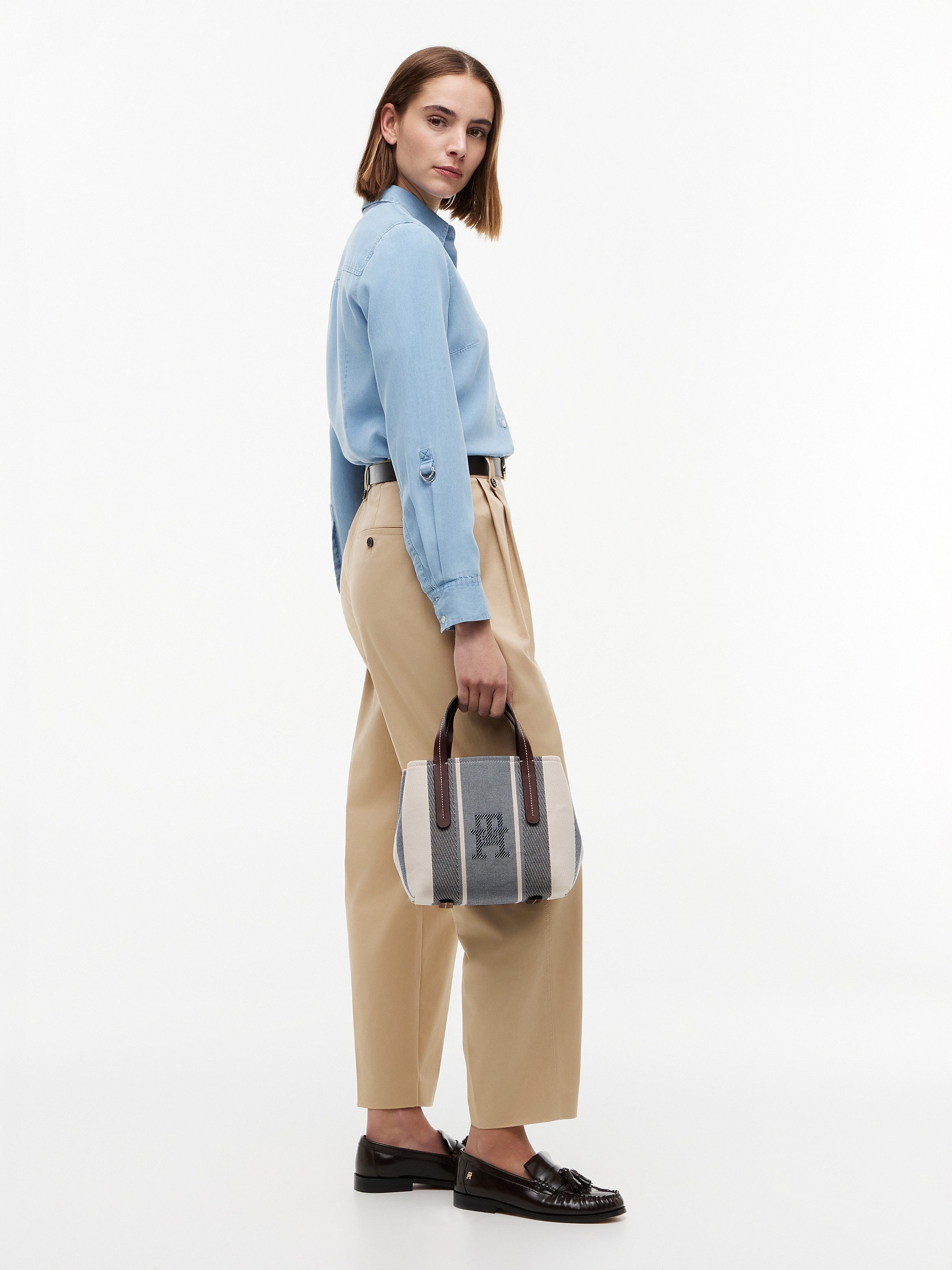 Tommy Hilfiger Henkeltasche TH CITY MINI SATCHEL JACQUARD, Damen Handtasche, Umhängetasche mit Streifen, im Kontrast-Look