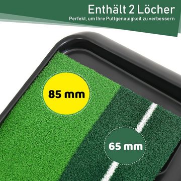 KOMFOTTEU Puttingmatte, Golftrainermatte mit 2 Löchern & Autorückkehr