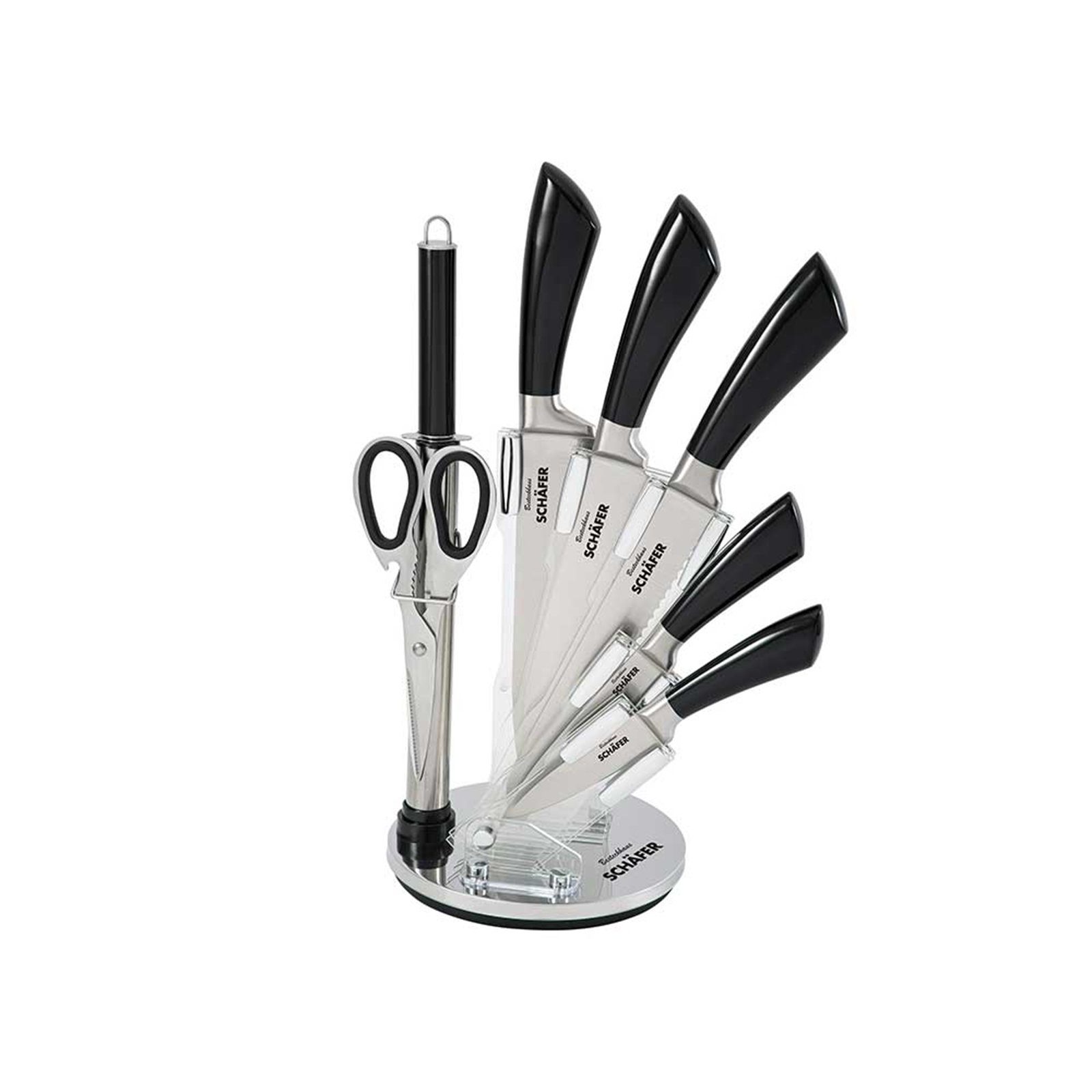 Neuetischkultur Ножиblock Ножиblock 8 teiliges Set Metallic Black (8tlg), Küchenmesser Wetzstahl Küchenschere
