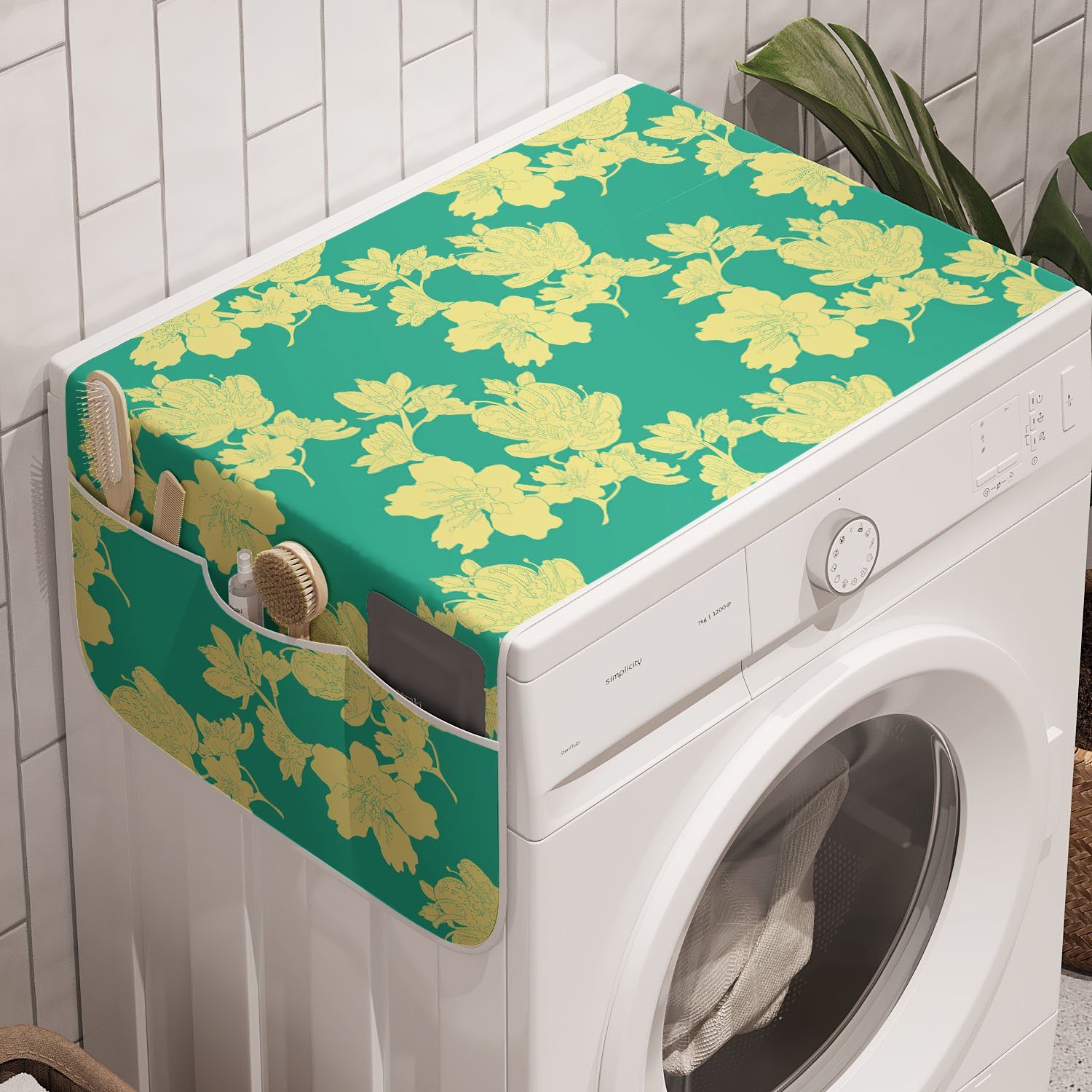 Abakuhaus Badorganizer Anti-Rutsch-Stoffabdeckung für Waschmaschine und Trockner, Mandelblüte Pflanzen Blumen-Blüten