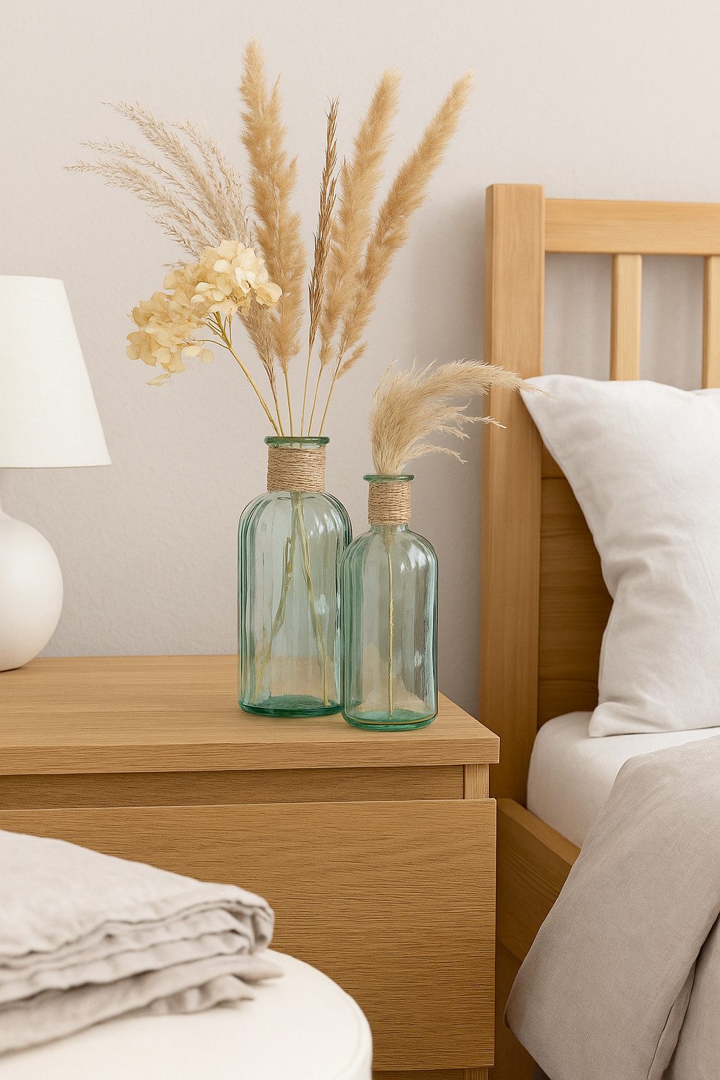 WestCraft Tischvase Flaschenvase SOPHIE aus recyceltem Glas, grün, Bottle Vase, Dekovase aus Grünglas mit Jute-Seil – in verschiedenen Größen