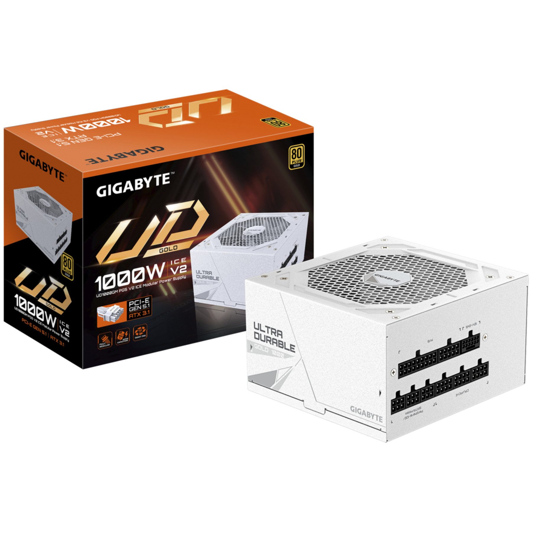 Gigabyte UD1000GM PG5 V2 ICE Netzteil – PCIe Gen 5.1, 80 PLUS Gold, Vollmodular PC-Netzteil (Vollständig modular)
