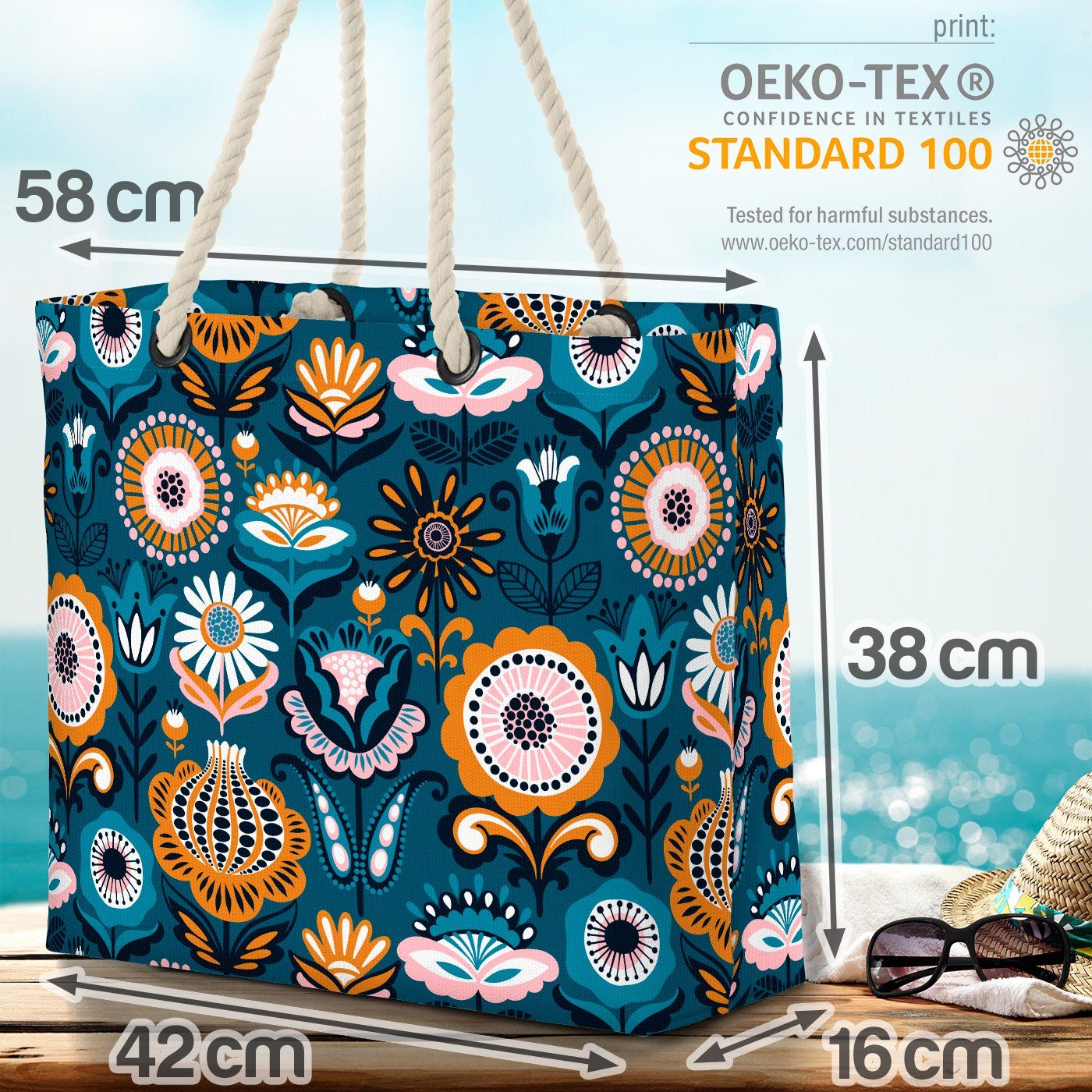 Ornament Tulpen Blumen Wiese Pflanzen Muster Strandtasche (1-tlg), floral Blumen VOID