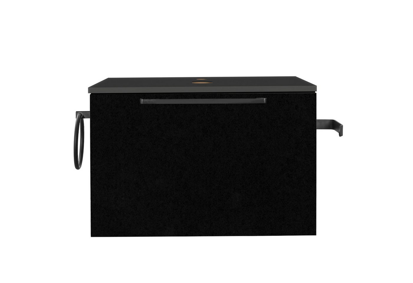 Puluomis Waschbeckenunterschrank 60cm mit 1 Handtuchring 1 Klopapierhalter ohne Spiegel (Set, Unterrschrank/ Wandschrank, Unterschrank, Waschbecken Set) Schwarz, Braun