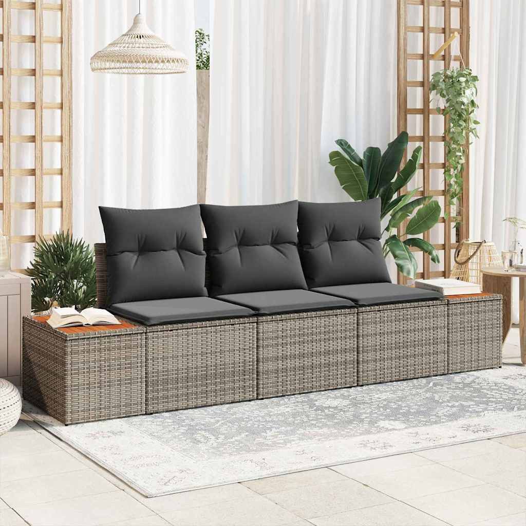vidaXL Loungesofa Garten-Sofa-Set 3 stk. 3-Sitzanzahl Grau Poly Rattan, 3 Teile