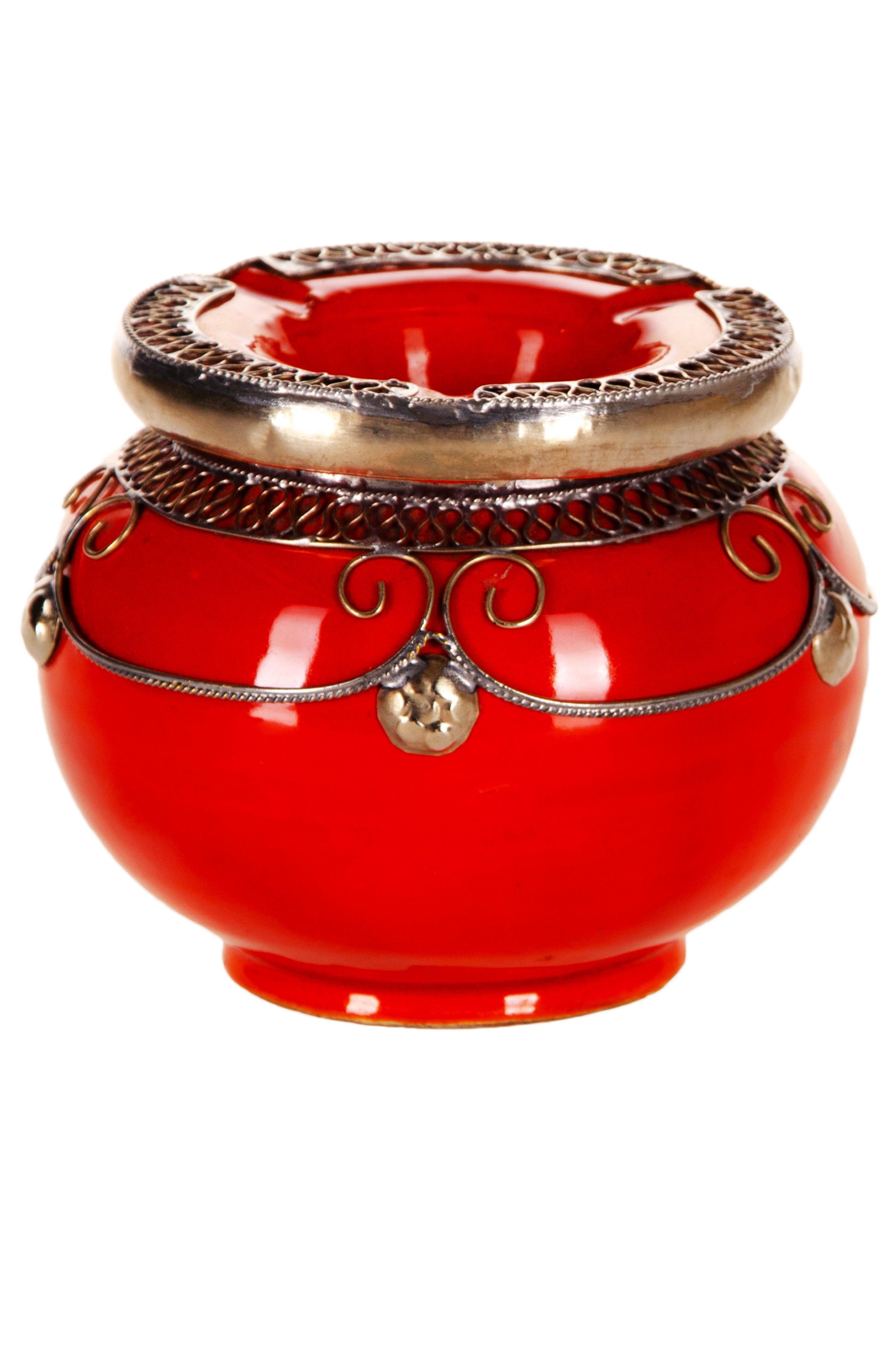 Marrakesch Orient & Mediterran Interior Aschenbecher Marokkanischer Aschenbecher Miranda Deko aus Keramik in Rot 11 cm, Handarbeit