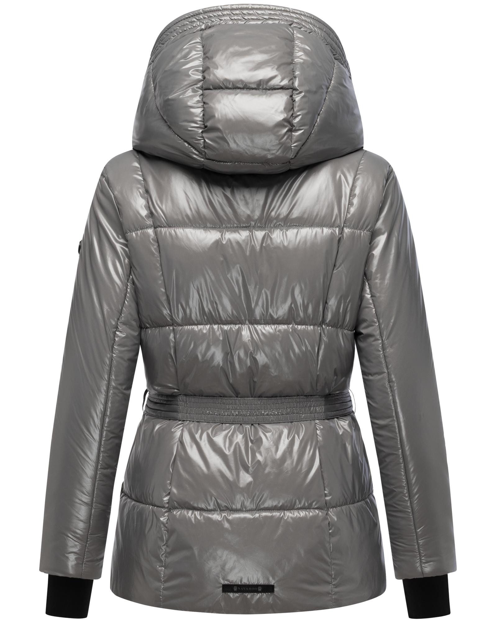 Navahoo Steppjacke Eisglanz 14 Glänzende Damen Winterjacke mit Taillengürtel