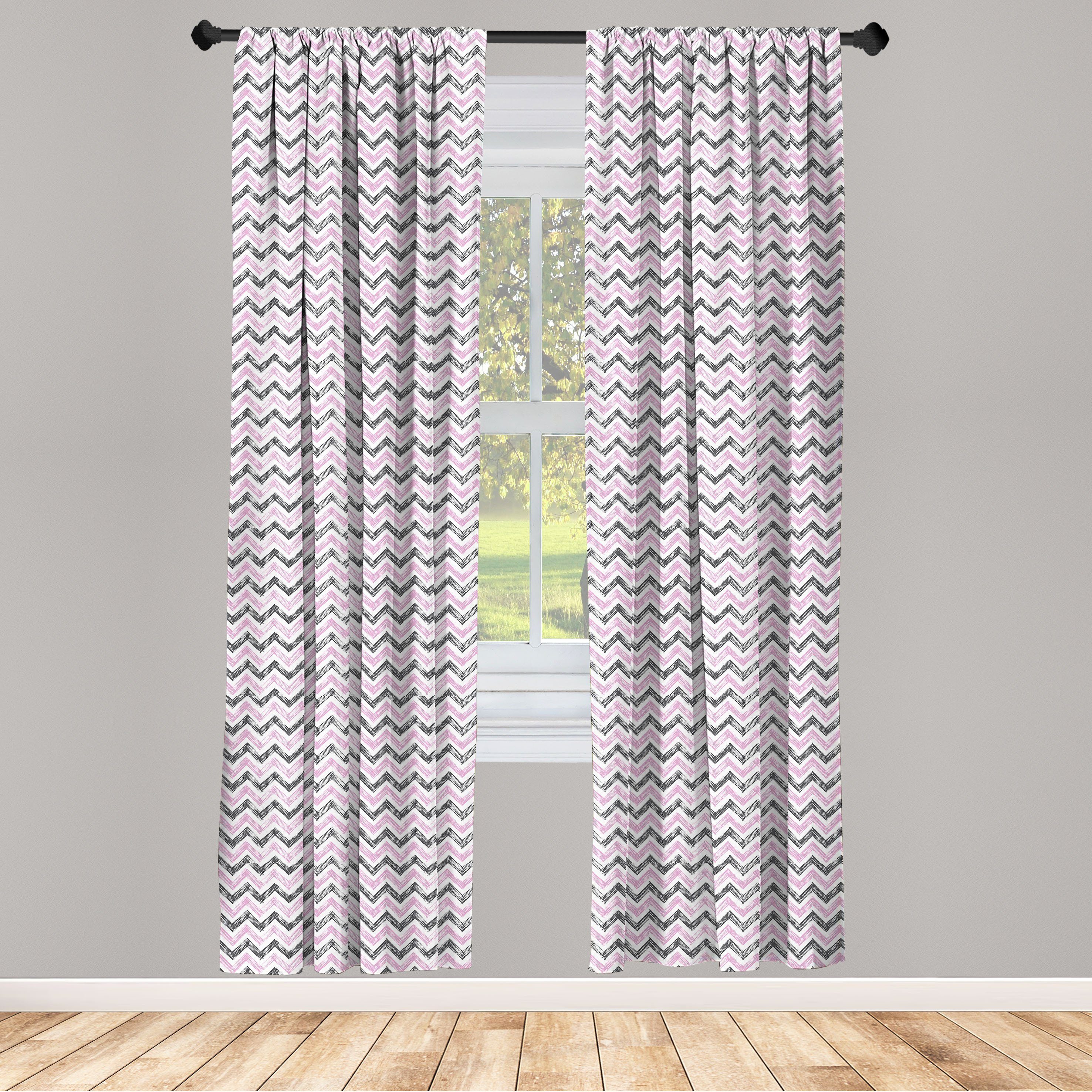 Gardine Vorhang für Wohnzimmer Schlafzimmer Dekor, Abakuhaus, Microfaser, grau Chevron Sketch Pastell