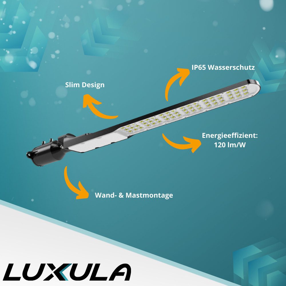LUXULA LED Flutlichtstrahler LUXULA LED Straßenleuchte 150 W 5000 K Neutralweiß Schwarz, LED fest integriert, Neutralweiß