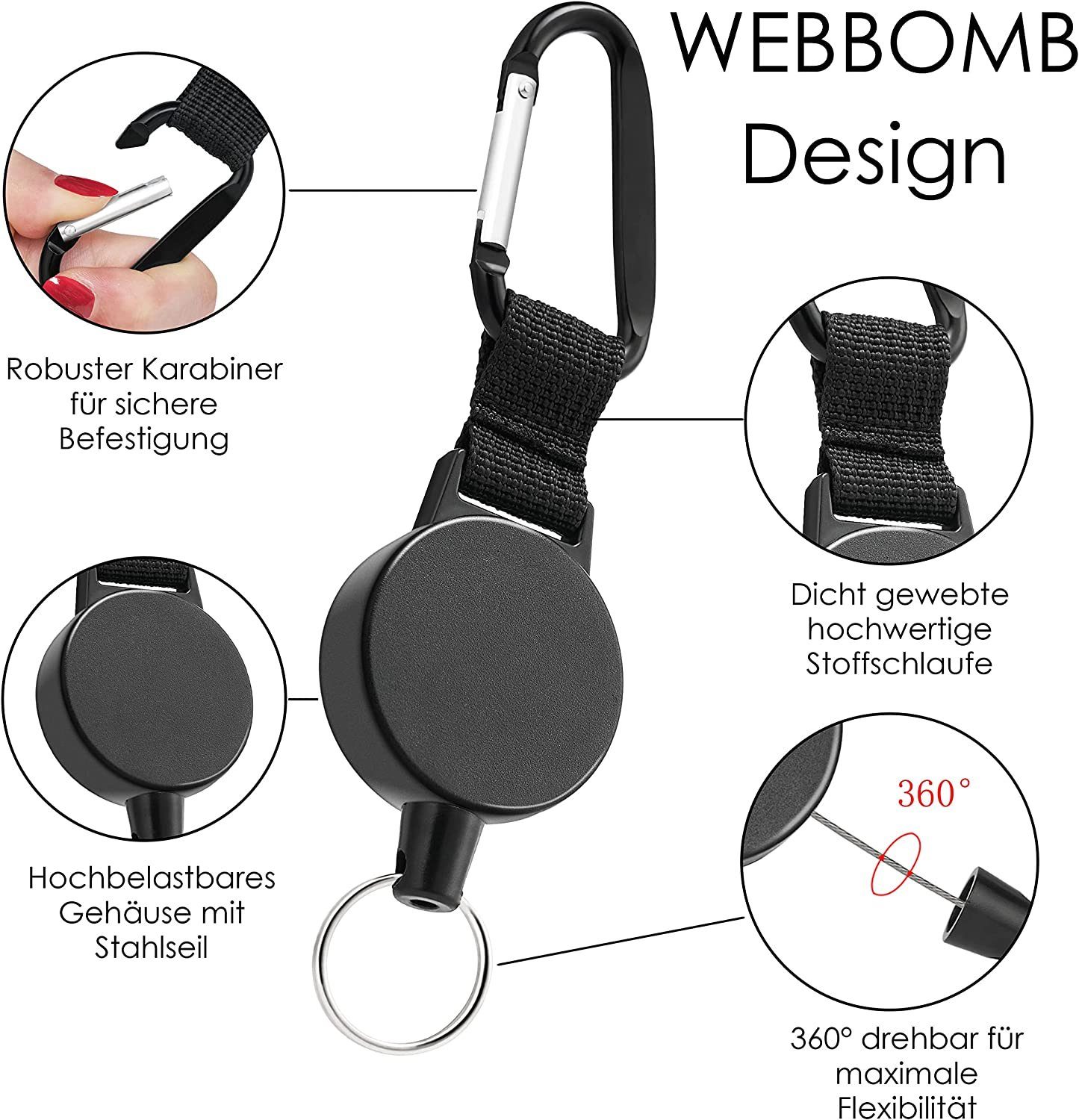 WEBBOMB Schlüsselanhänger Ausweis Jojo mit Stahlseil ausziehbar Schlüsselro günstig online kaufen