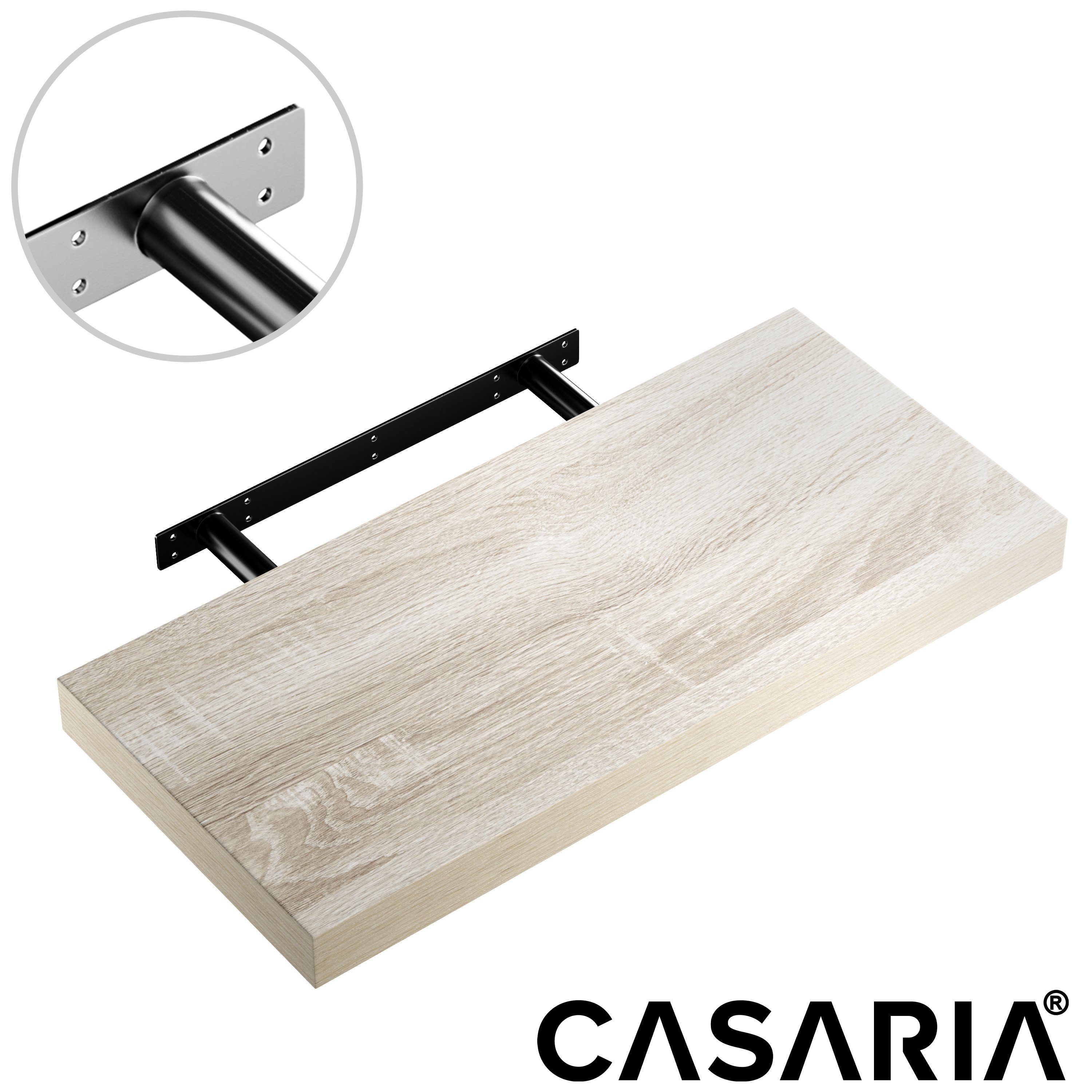 Casaria Wandregal, Eiche mit Halterung Schwebend Tragkraft Küche 15 Beige cm kg 50-110