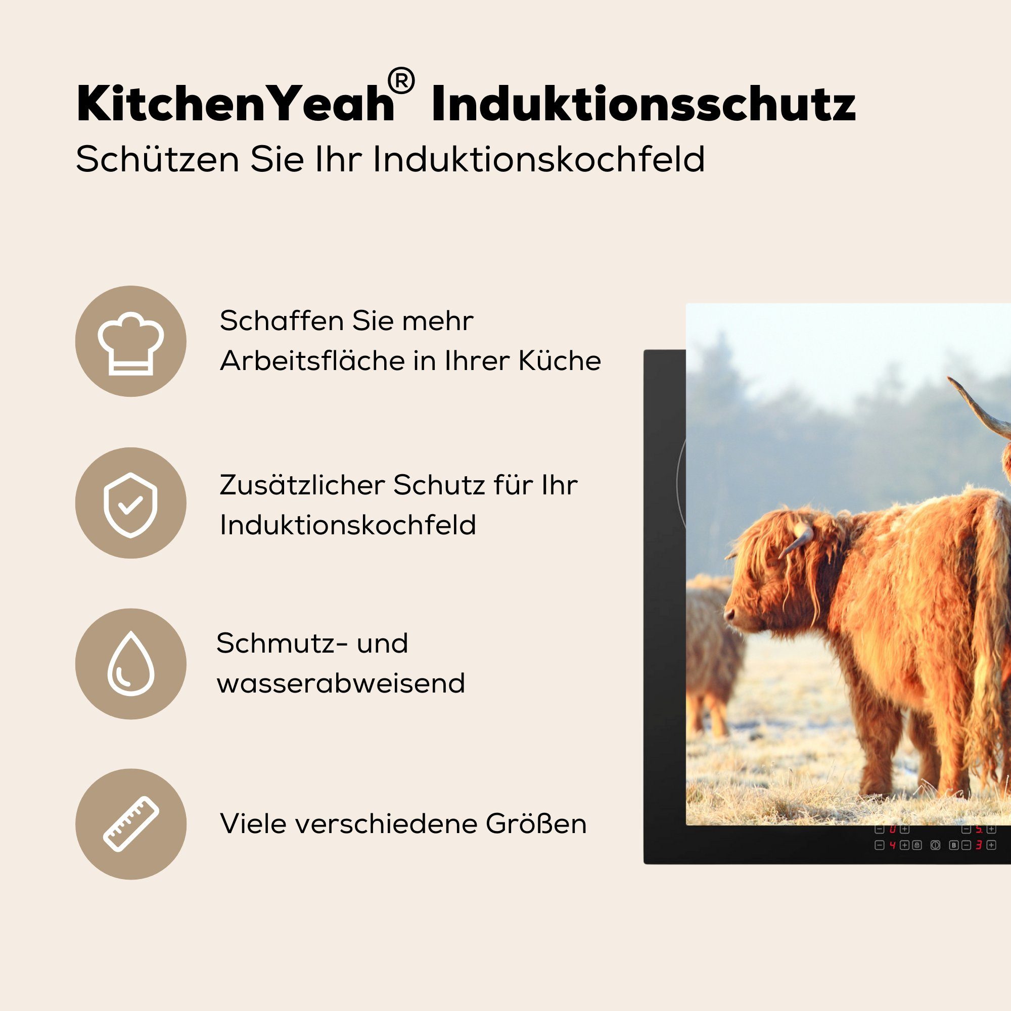 Winter, Induktionskochfeld cm, Schottische 81x52 Highlander - tlg), MuchoWow Schutz (1 küche, Ceranfeldabdeckung die Herdblende-/Abdeckplatte für Vinyl,