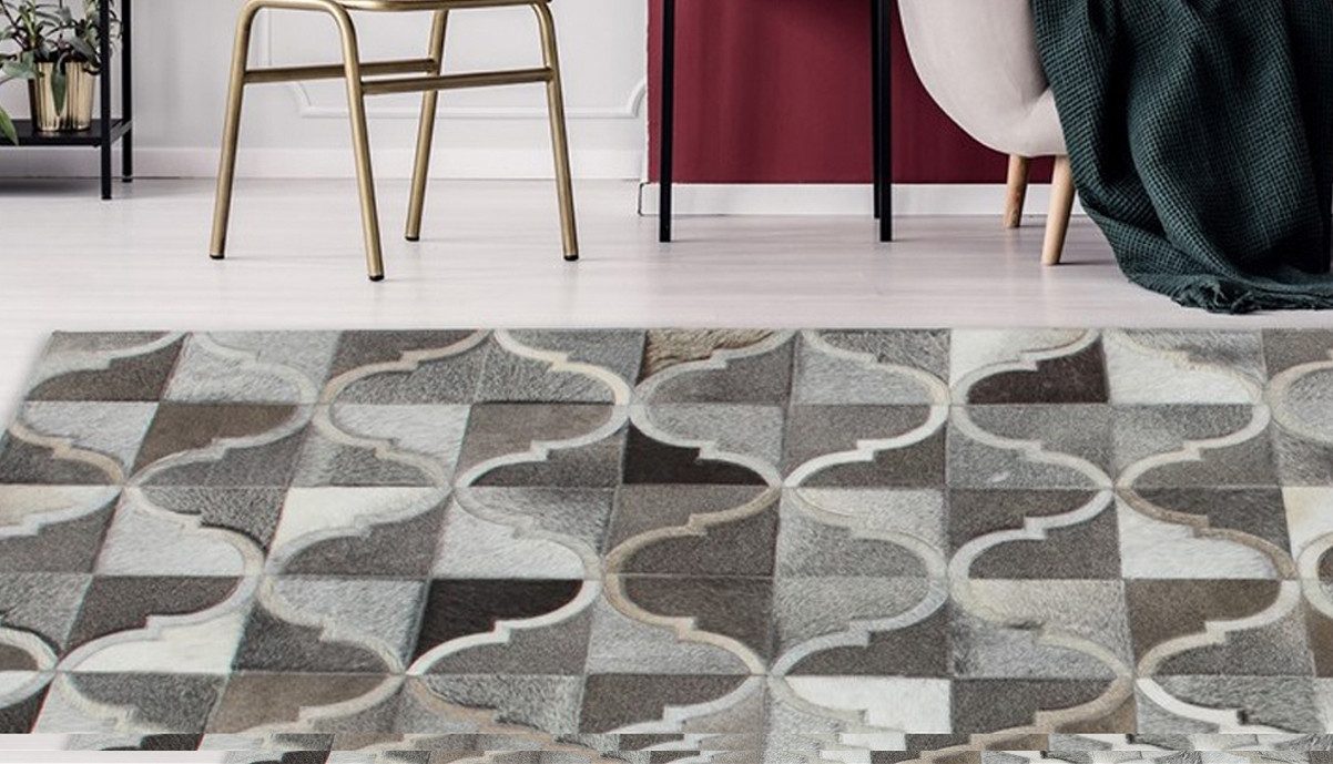 Kayoom Fellteppich Lavish 310 Lederteppich, rechteckig, Höhe: 8 mm, Patchwork-echtes Leder-Fell, Wohnzimmer
