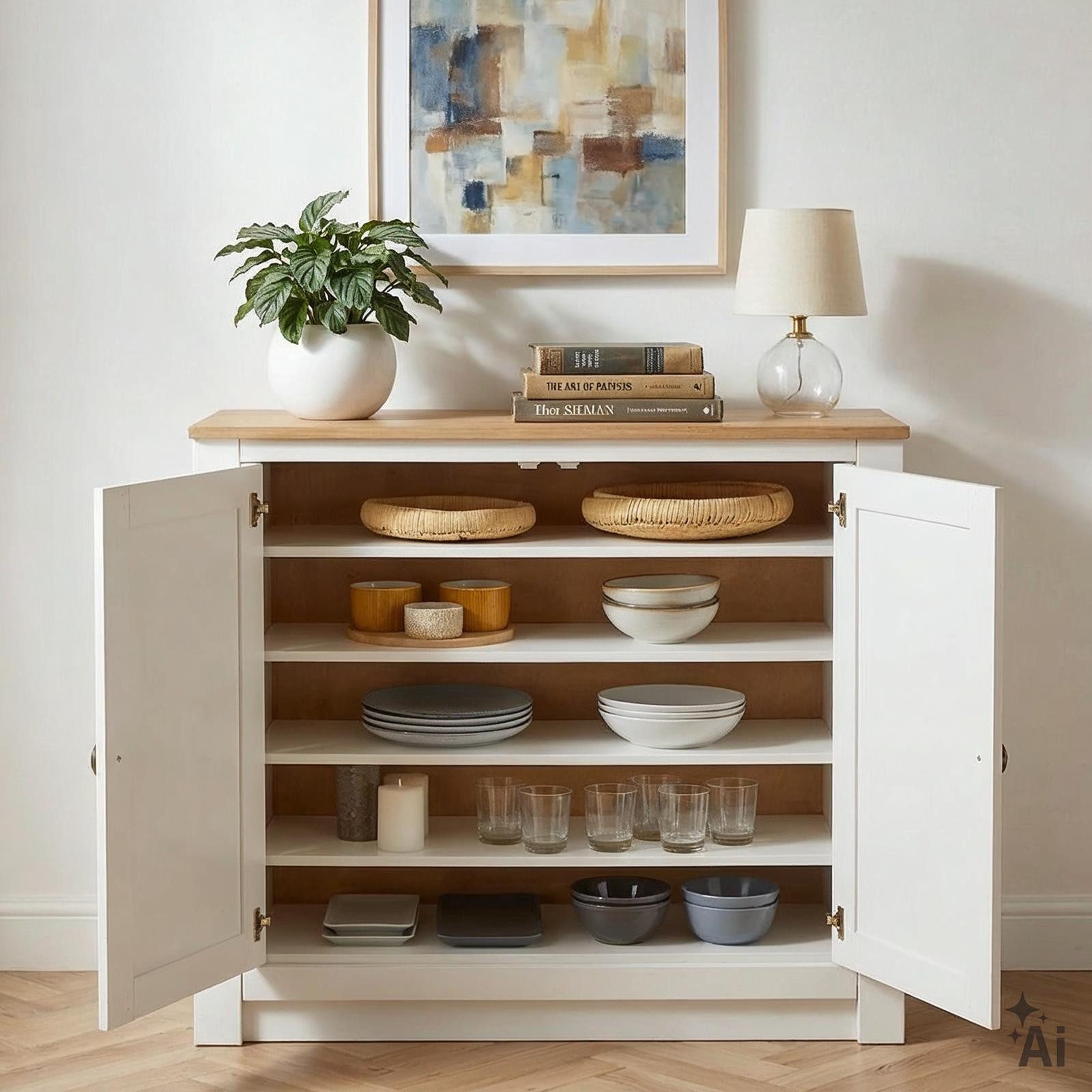 IDIMEX Kommode BOLTON, Anrichte mit 2 Türen aus Massivholz mit Muschelgriff Weiß/Braun