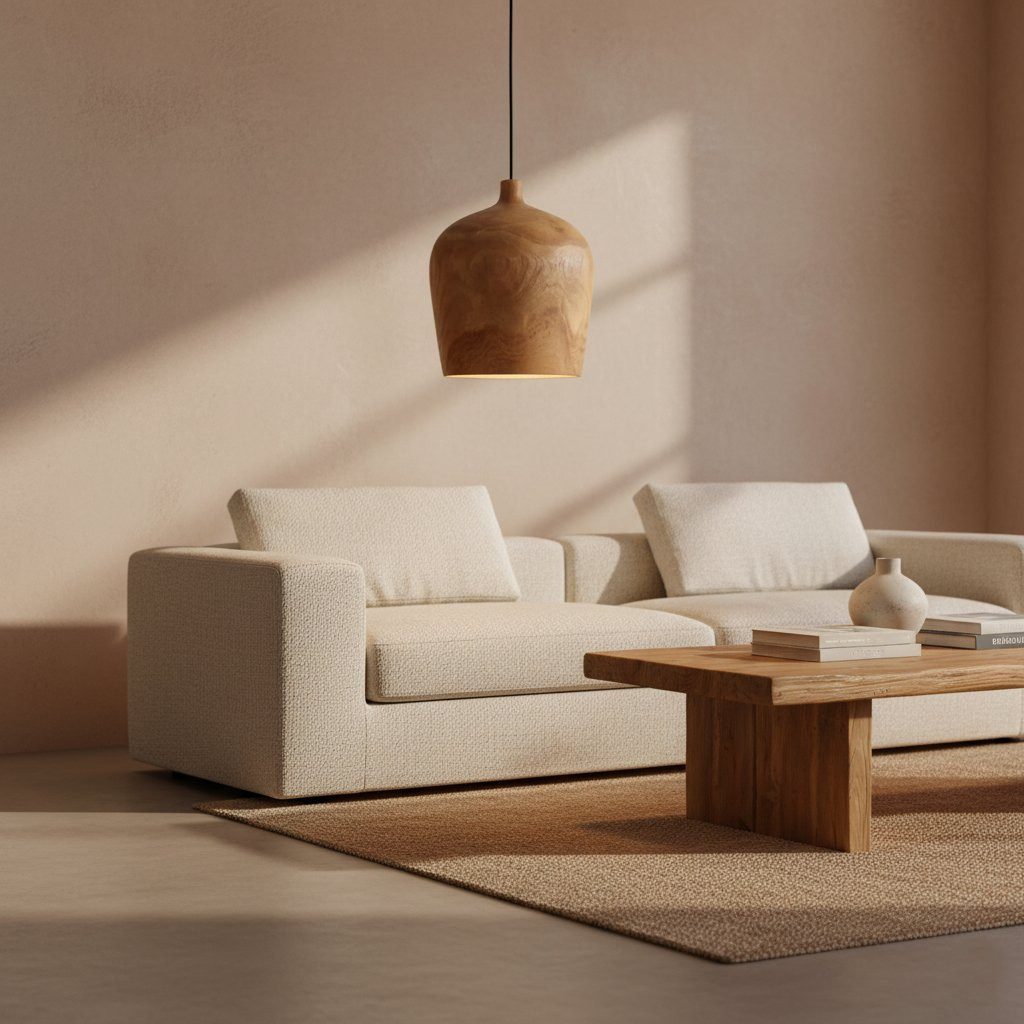 Raw Materials Amsterdam Pendelleuchte Sirocco Bottle, aus massivem Teakholz, handgefertigt