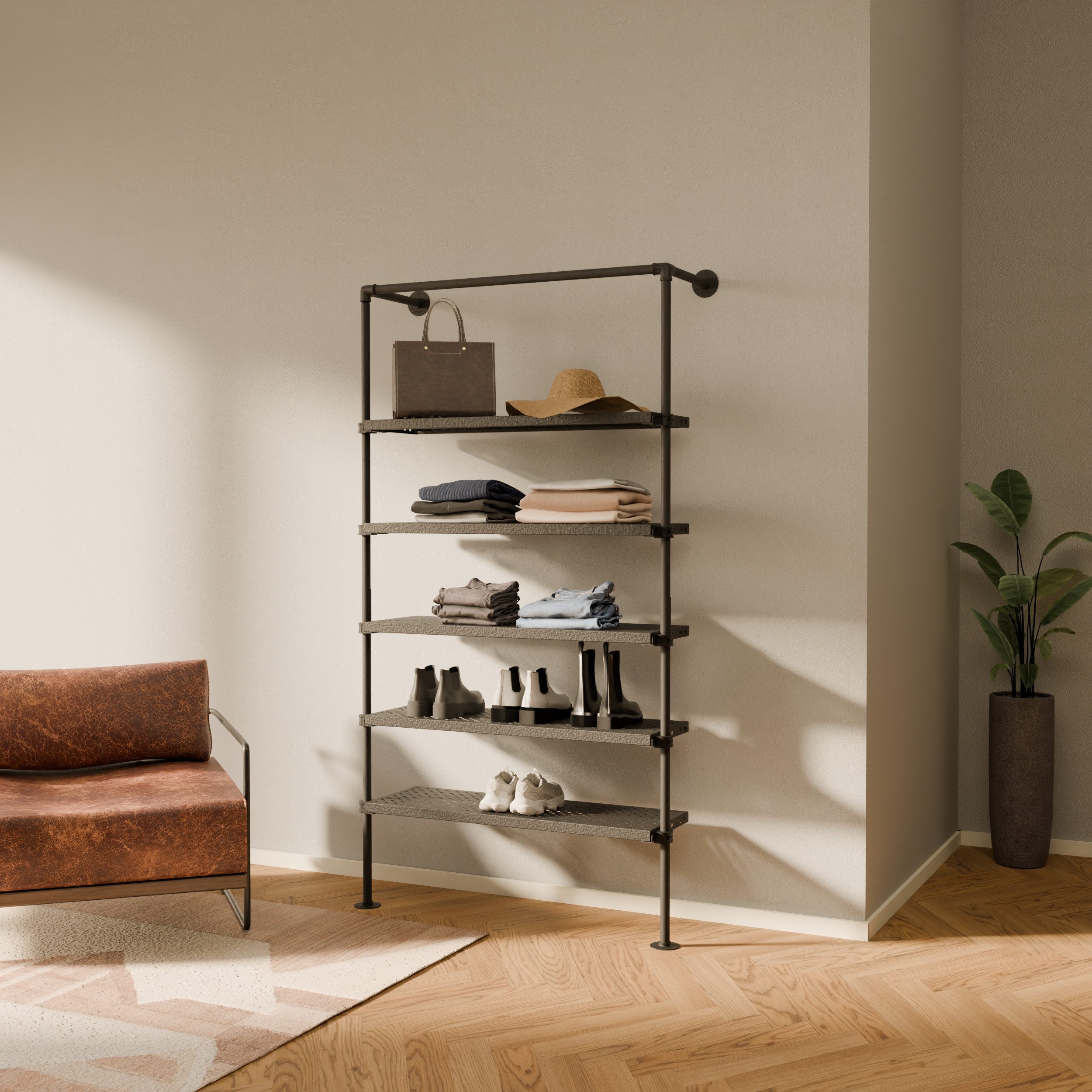 pamo. design Wandregal TIM offener Kleiderschrank mit Regalböden, Industrial, zur Wandmontage, Set