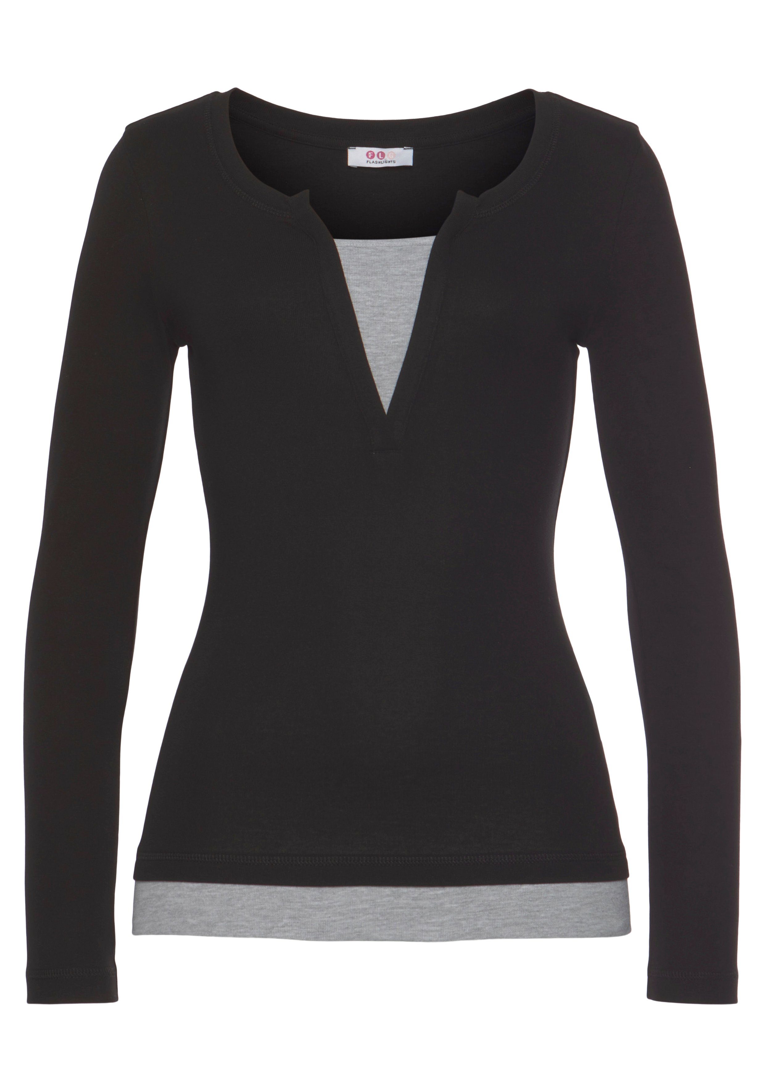 Flashlights 2-in-1-Langarmshirt figurbetonte Passform, Rundhalsausschnitt, elastisches Material. Reduzierter Preis € 14,99. Unverbindliche Preisempfehlung € 17,99, (€ 14,99 pro 1 Stk)