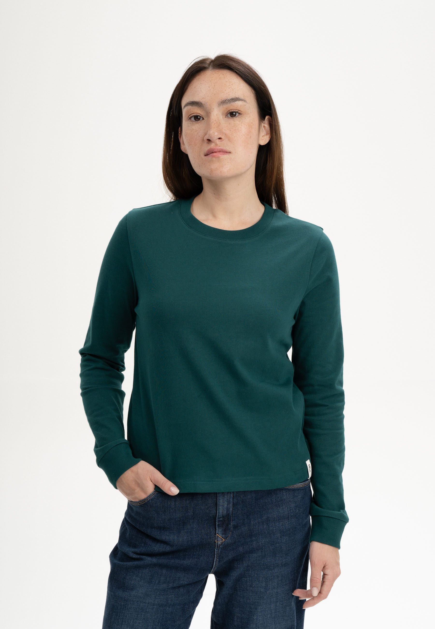 MELA Langarmshirt Langarmshirt schwer Style AASTHA Gerippter Kragen und gerippte Bündchen