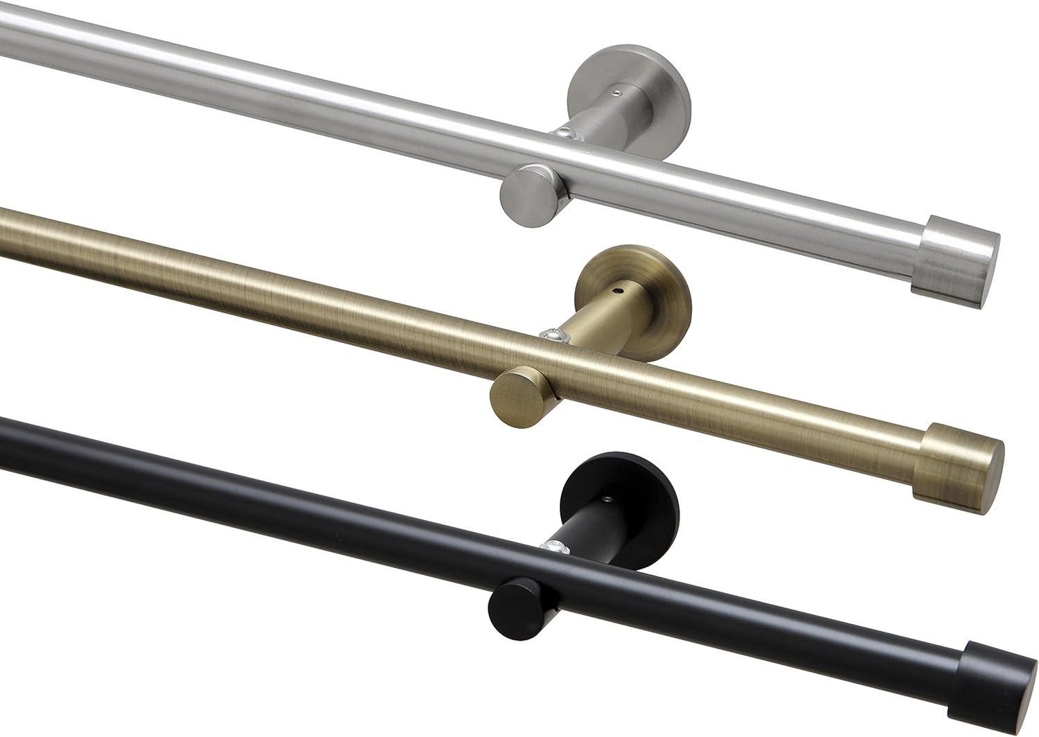 Garduna Gardinenstange Cap modern / Ø 16mm / Edelstahl-Optik / Messing-Anti günstig online kaufen