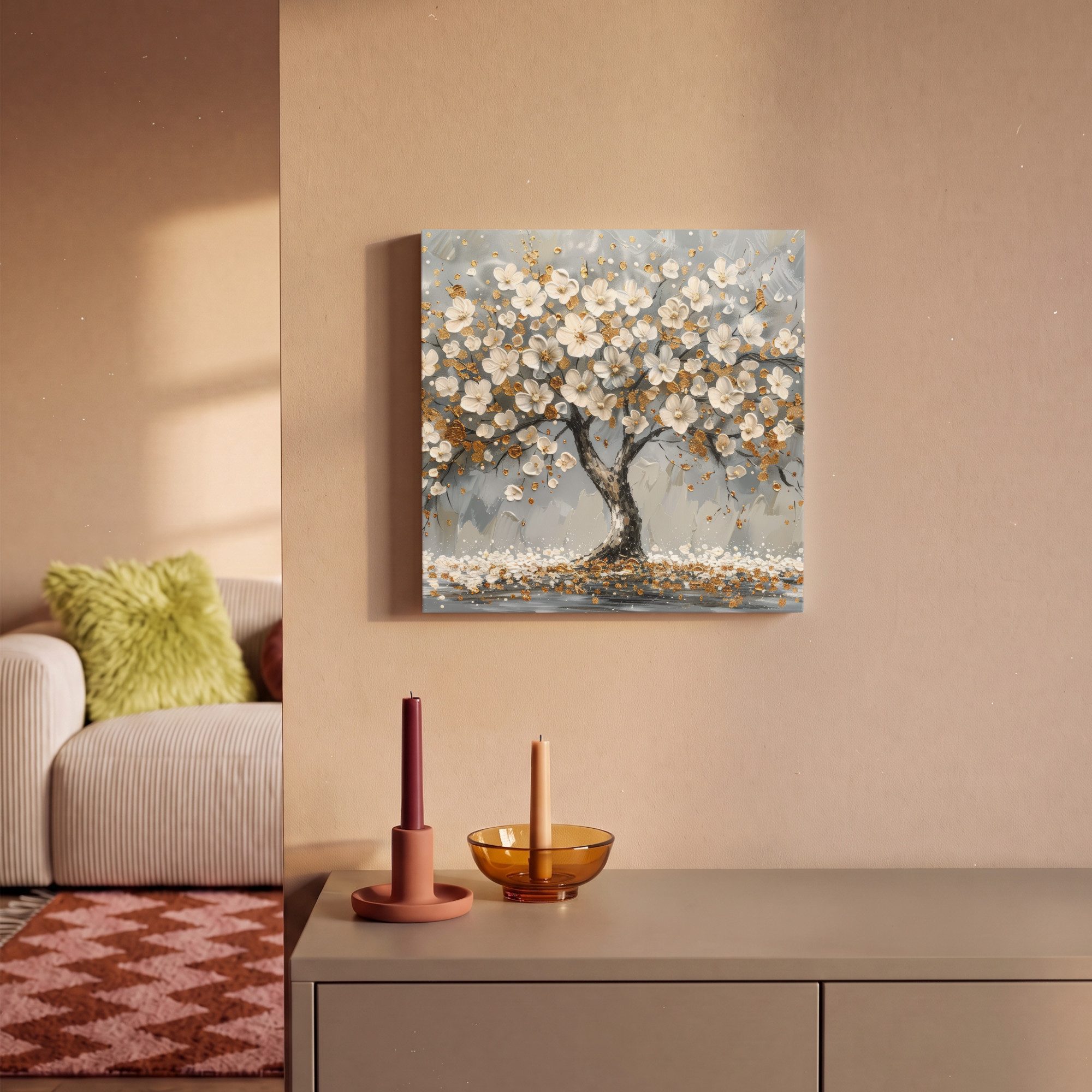OneMillionCanvasses® Leinwandbild Baum - Gold - Blumen - Abstrakt - Kunst, Fotodruck (1 St), Leinwand Bilder Klein, Wand Dekoration Aesthetic 30x20 cm – Bild 2 von 5