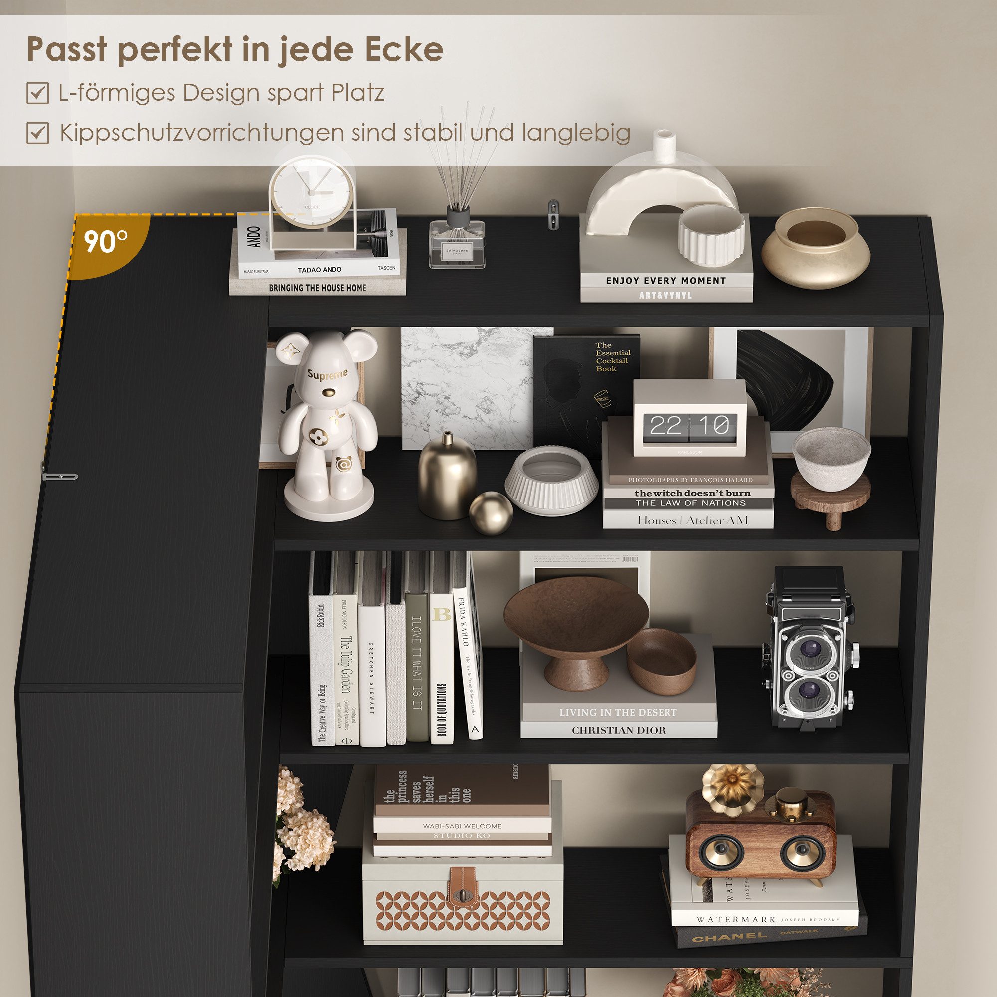 Homfa Bücherregal Eckregal Standregal Eck-Bücherregal, mit 6 Ebenen aus Holz, 90x90x190,5cm – Bild 5 von 5
