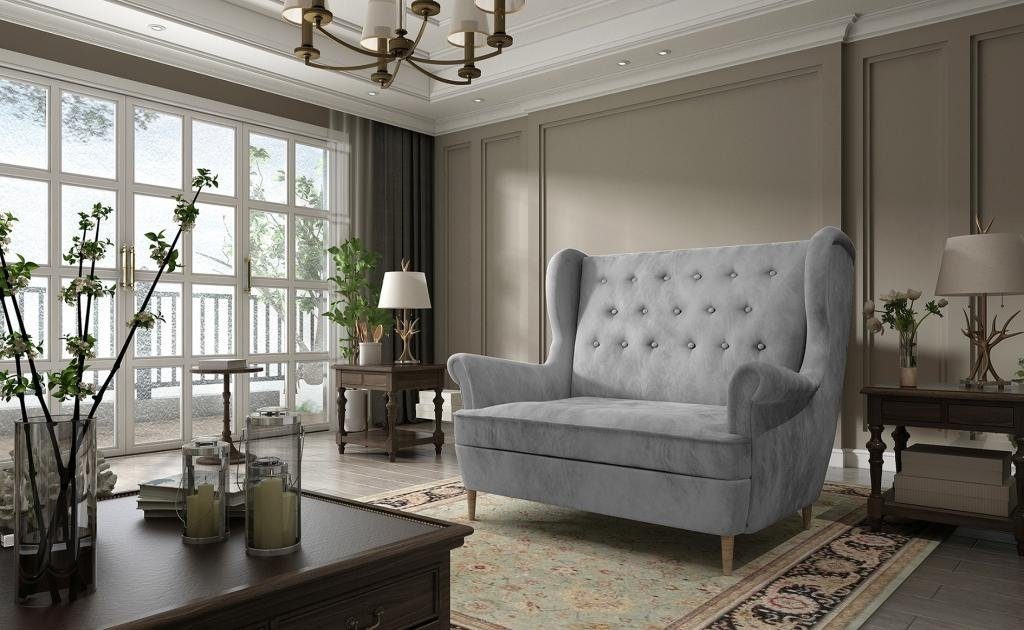 JVmoebel Sofa Moderner Blauer Chesterfield Zweisitzer Luxus Polster Couch Neu, Made in Europe Grau