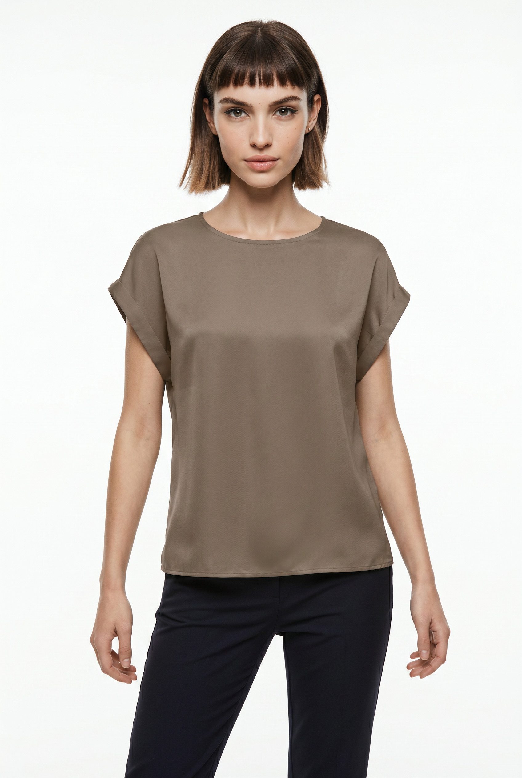 ONLY Kurzarmshirt ONLLIEKE S/S SATIN MIX TOP WVN NOOS regular fit, Web, Polyester, Rundhals, unifarben