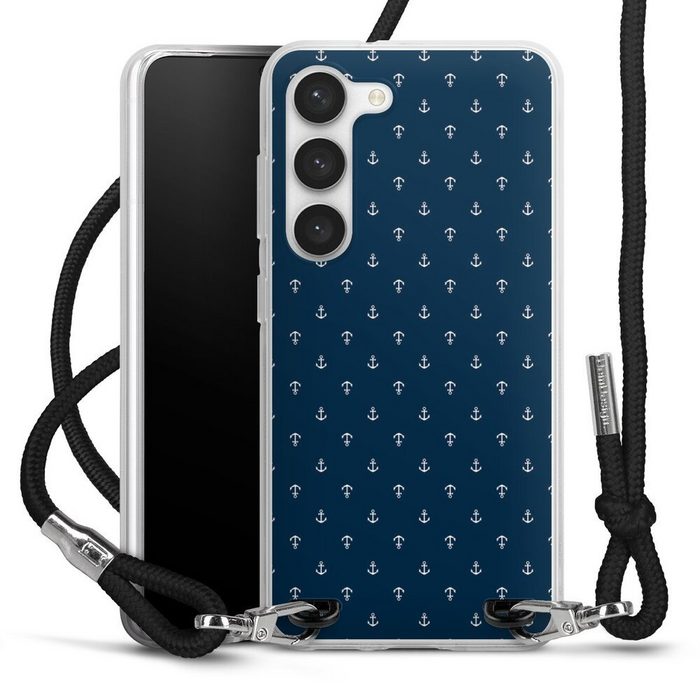 DeinDesign Handyhülle Anker Segeln Muster Anchors Dark Samsung Galaxy S23 Handykette Hülle mit Band Case zum Umhängen