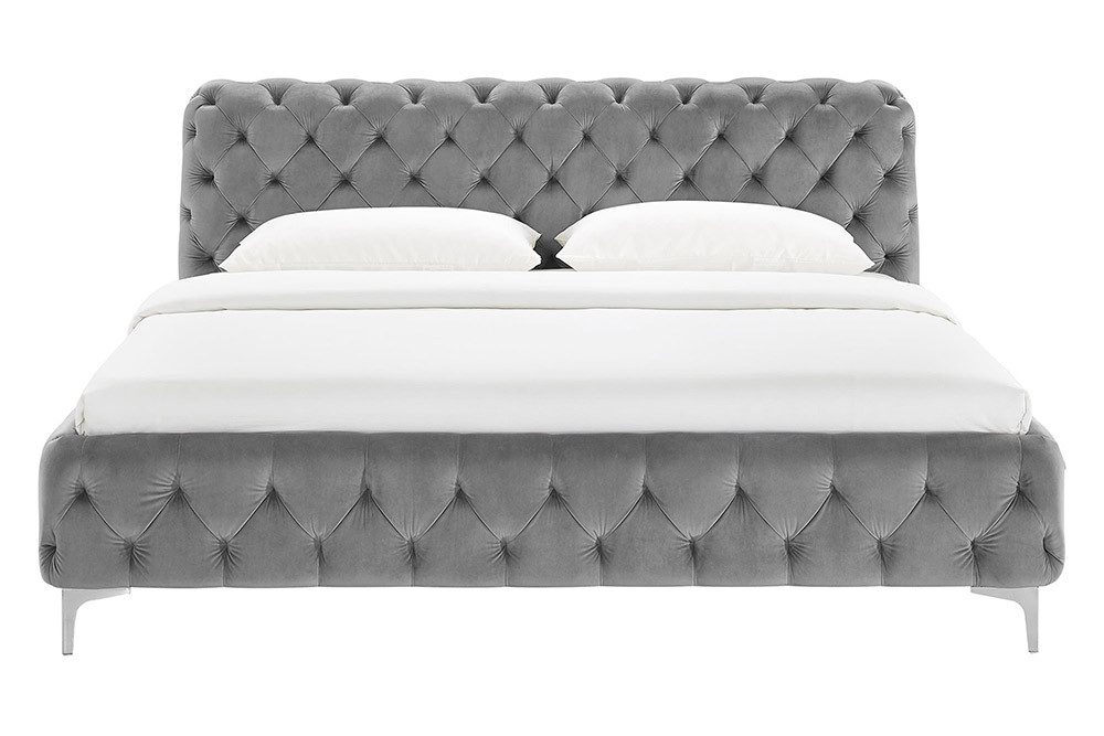 riess-ambiente Polsterbett MODERN BAROCK 180x200cm grau Samt – Barock Stil, Kopfteil, Doppelbett (Einzelartikel, 1-tlg), Chesterfield Design, King-Size-Bett, be – Bild 5 von 5
